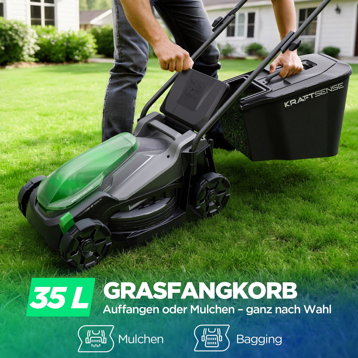 Kraftsense U20X Slim 40V Akku-Rasenmäher bürstenlos 33 cm inkl. 2 × 5,0Ah Akkus
