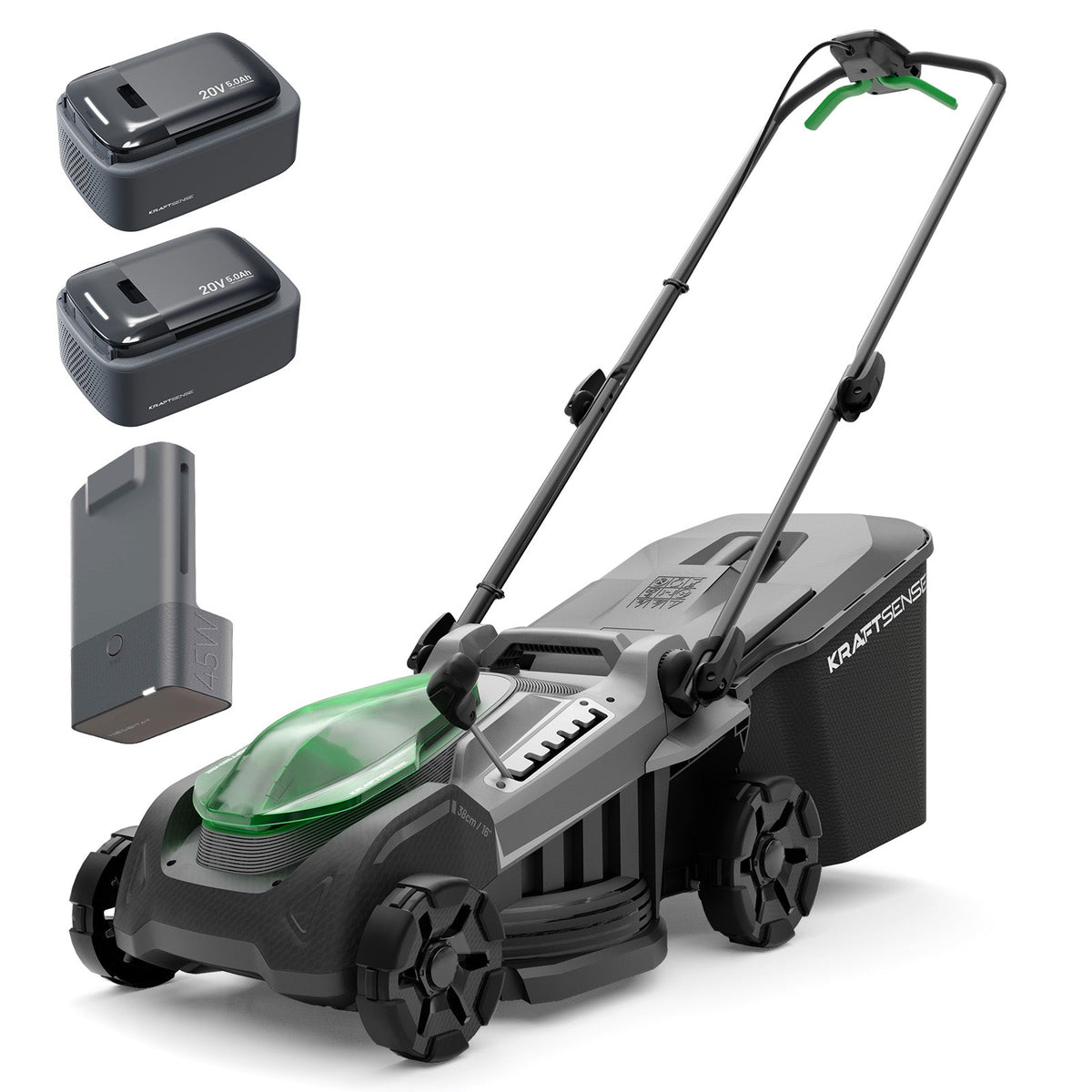 Kraftsense U20X Slim 40V Akku-Rasenmäher bürstenlos 38 cm inkl. 2 × 5,0Ah Akkus