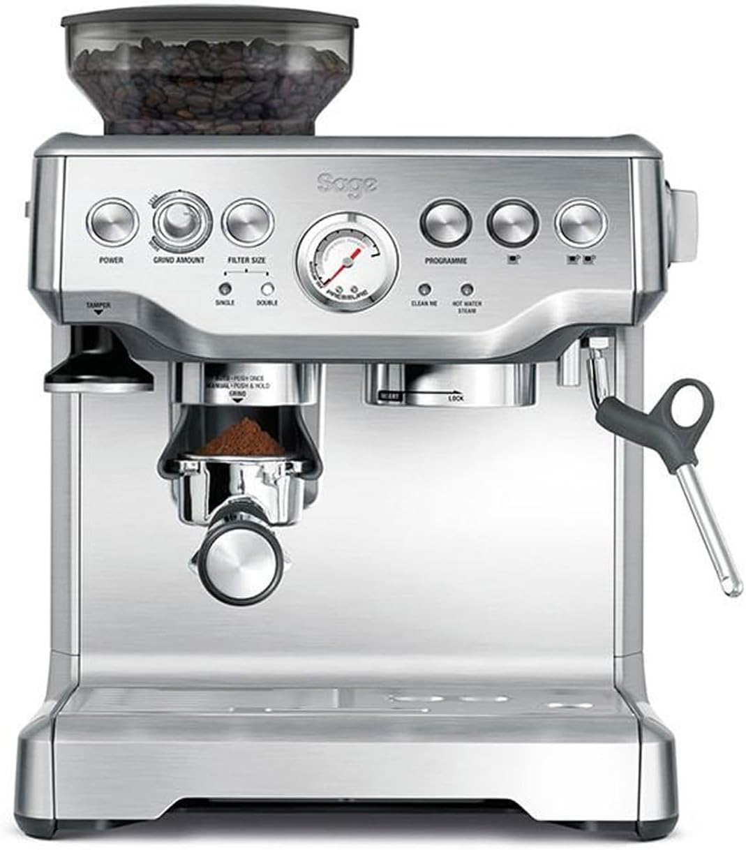Sage - The Barista Express - Kaffeemaschine mit manuellem Milchaufschäumer & integriertem Mahlwerk - 16 Mahlgradeinstellungen, automatisches Mahlen, individueller Milchschaum - Gebürsteter Edelstahl