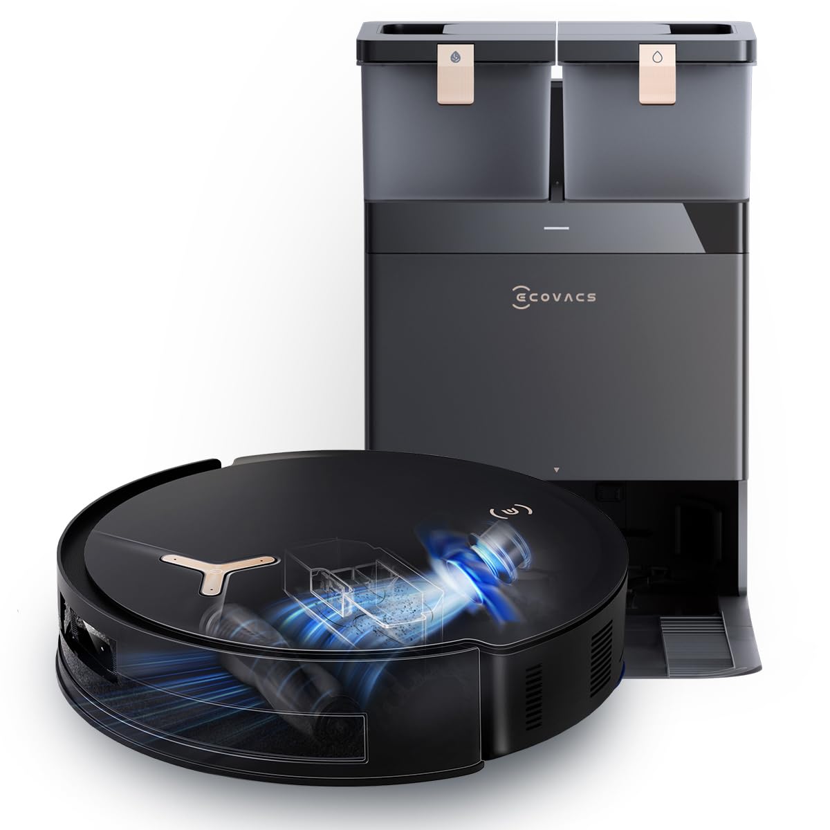 ECOVACS DEEBOT T50 PRO Omni Saugroboter mit Wischfunktion, Ausfahrende Seitenbürste und Wischmopp, 15.000 Pa, T30 PRO OMNI-Upgrade, Auto Zugabe von Reinigungslösung, Moppwäsche mit 75°C heißem Wasser