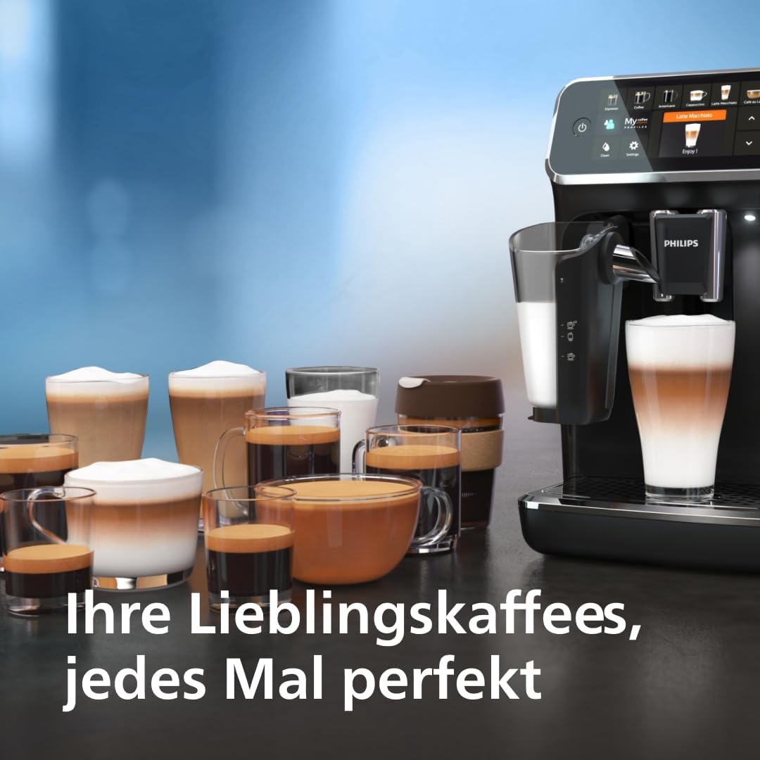 Philips Kaffeevollautomat Serie 5400 – Genießen Sie 12 Getränke, schnell reinigendes LatteGo, intuitives TFT-Display, anpassbare Kaffeeeinstellungen, erstklassiges Küchendesign (EP5441/50)
