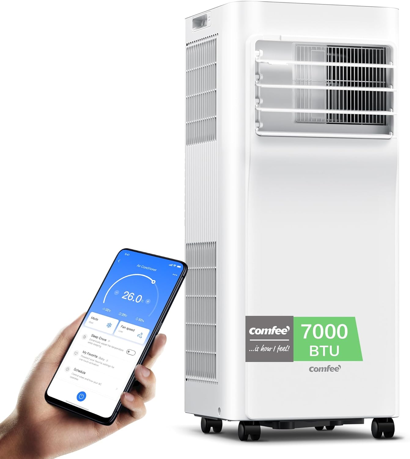 Comfee Mobiles Klimagerät Breezy Cool Pro 2.0,7000 BTU 2,0kW, Kühlen&Ventilieren&Entfeuchten,APP-Steuerung,Raumgröße bis 68m³(25㎡),Mobile Klimaanlage mit Abluftschlauch,