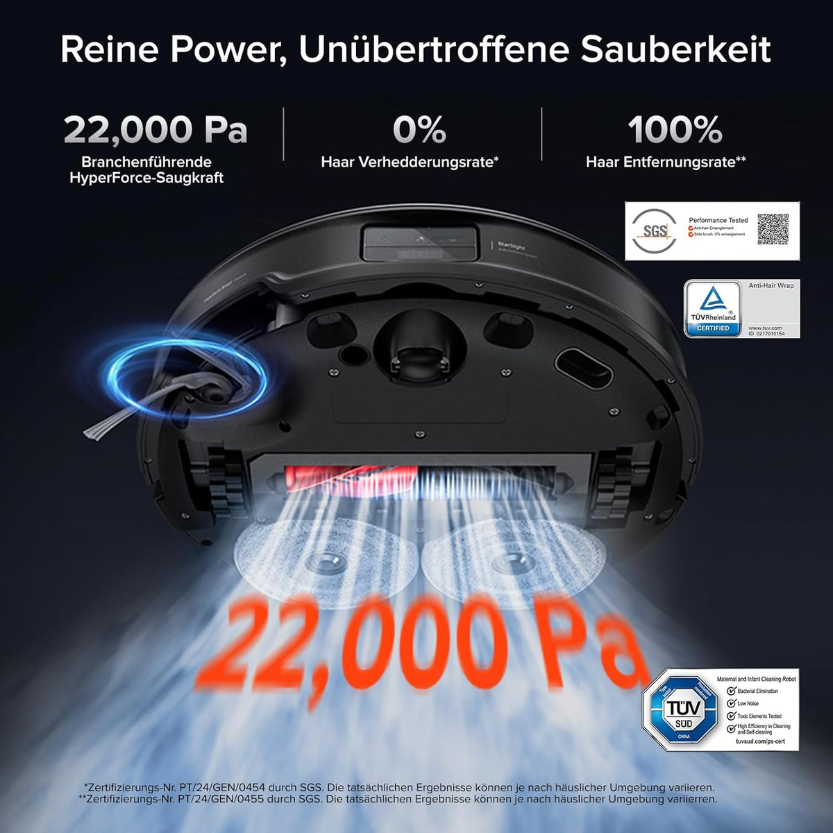 roborock Saros 10R Saugroboter mit Wischfunktion&angebbarem Wischmopp, 7,98cm Ultra-Slim Design, StarSight System 2.0, Zero-Tangle System