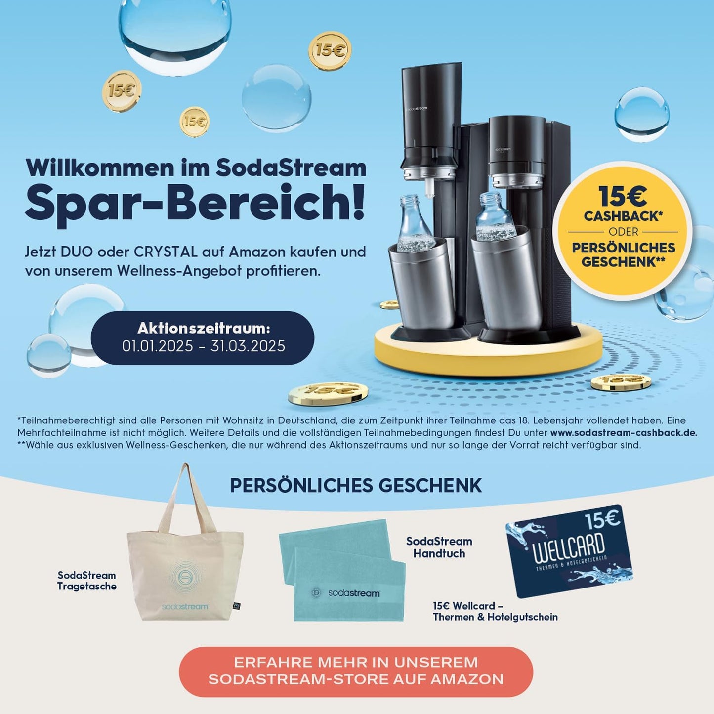 SodaStream Wassersprudler Crystal 3.0 Quick-Connect CO2-Zylinder und 1x Glaskaraffen, Silber, Schwarz/Titan, 45 cm