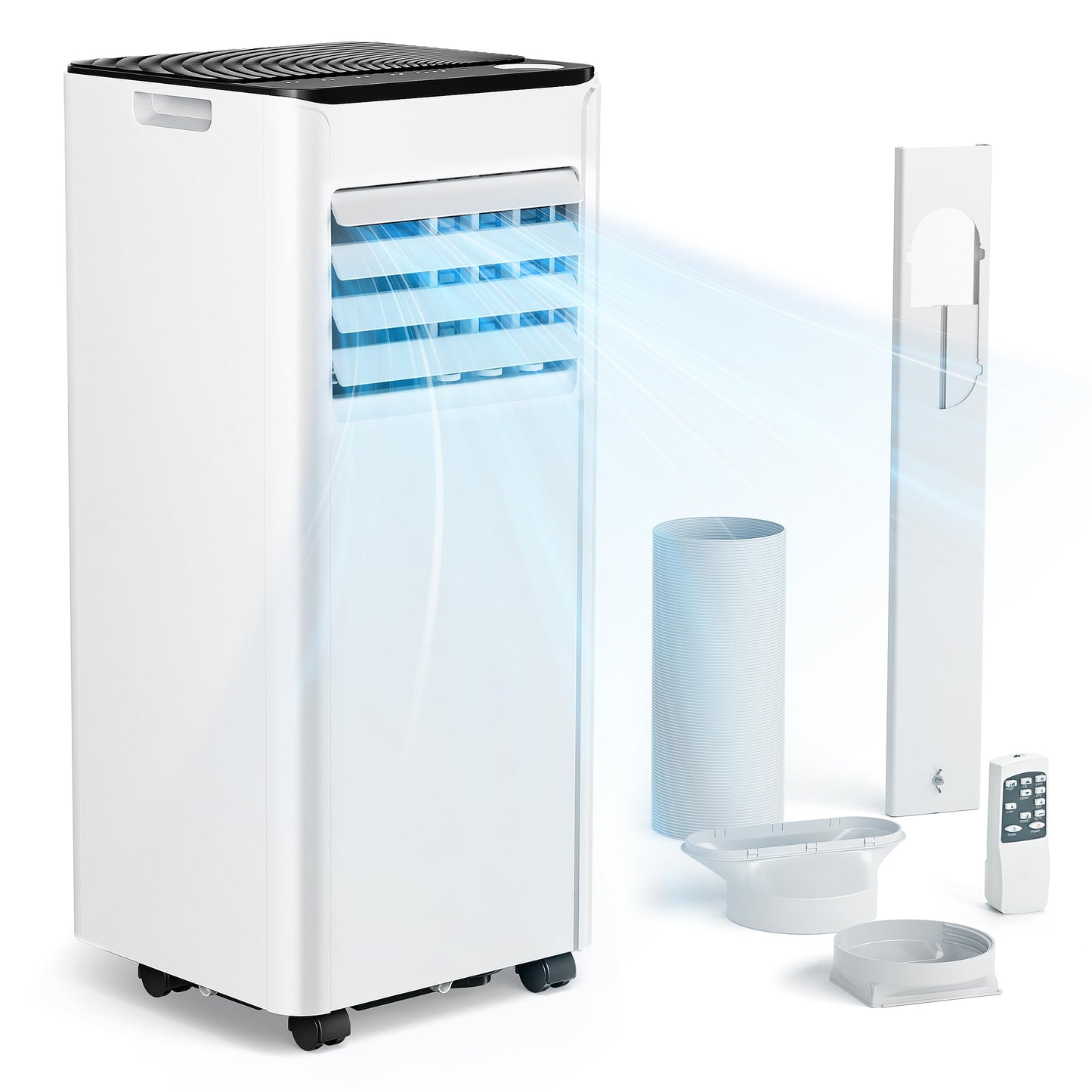 Mobile Klimaanlage 9000 BTU mit Abluftschlauch | 4-in-1 Mobiles Klimagerät | Leiser Betrieb <48 dB | Digitaldisplay + Fernbedienung | Fenster-Installationsset | 24h-Timer | Für Räume bis 25 m²