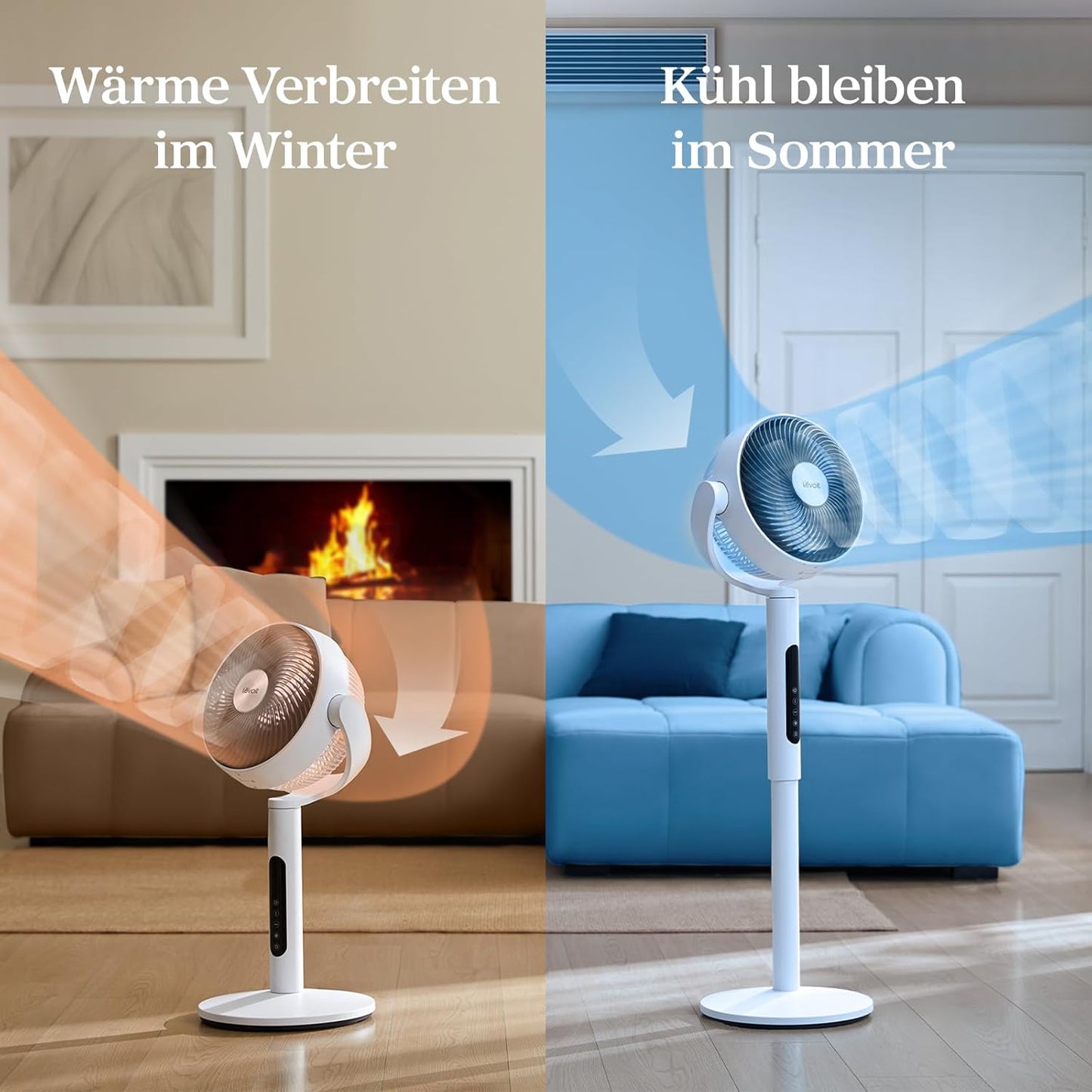 Levoit DC Motor Standventilator, 20dB sehr leiser Ventilator, 30m Wurfweite, 2465m³/h Luftvolumen, Fan mit Fernbedienung & Kühlung, Stand Ventilatoren mit 4 Modi/12 Stufen/12 Std Timer