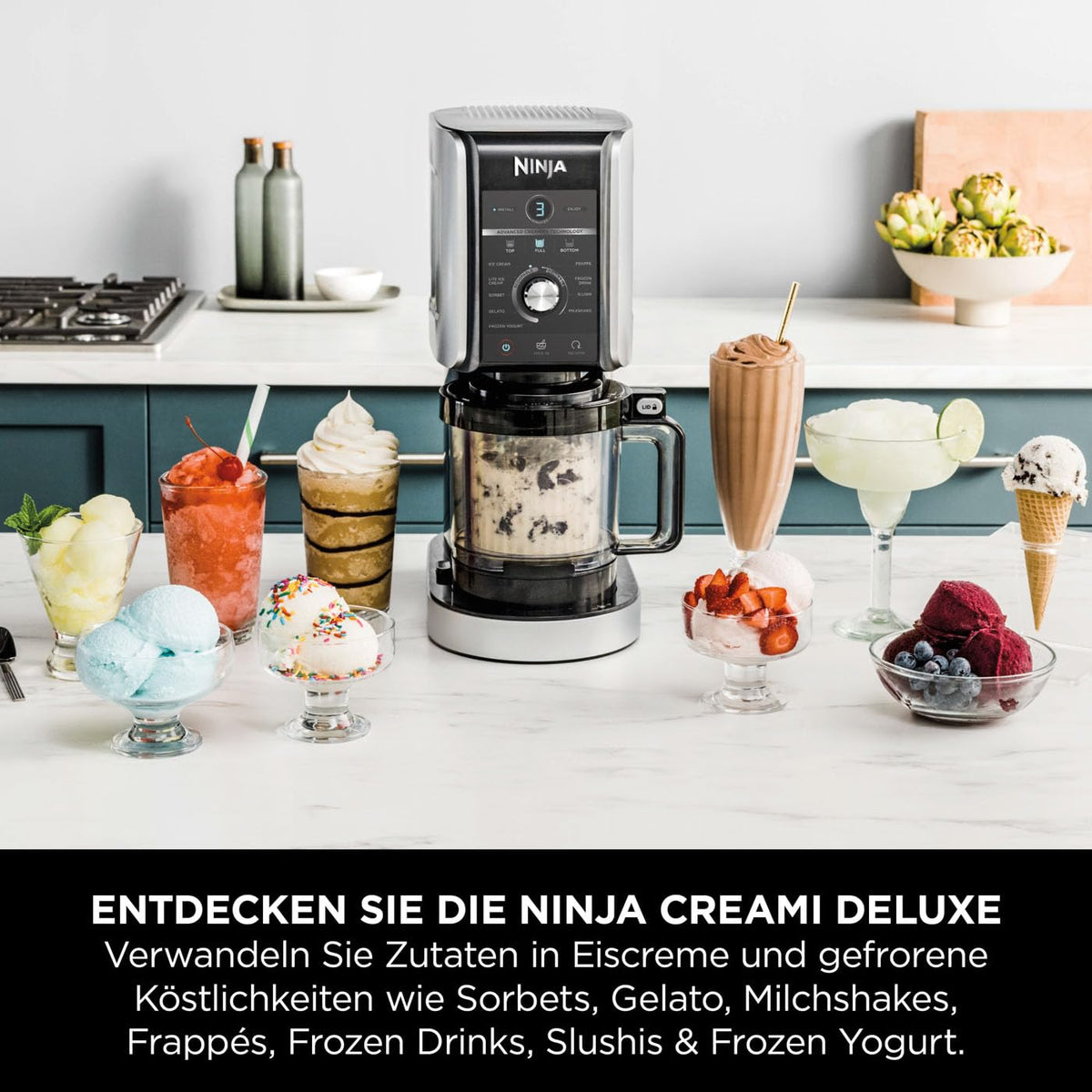 Ninja CREAMi Deluxe Eis-und Eisgetränkmaschine, mit 2 Bechern, Silber