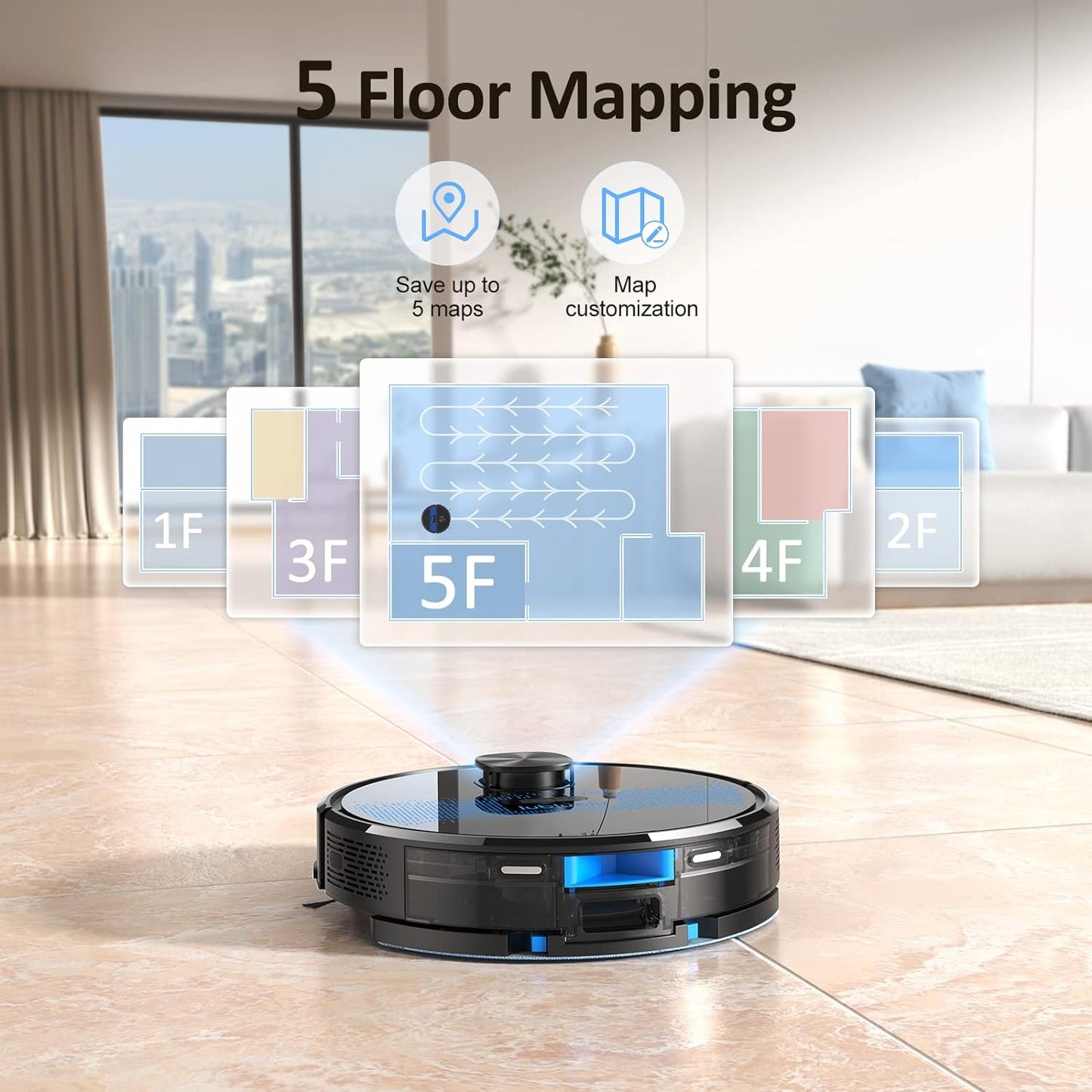 Lubluelu Saugroboter mit Wischfunktion 2-1, 4000Pa Staubsauger Roboter Lasernavigation mit 5 Karten, 55 dB Roboterstaubsauger mit APP Steuerung, Ideal für Tierhaare, Teppiche, Hartböden, Blau (SL60D)