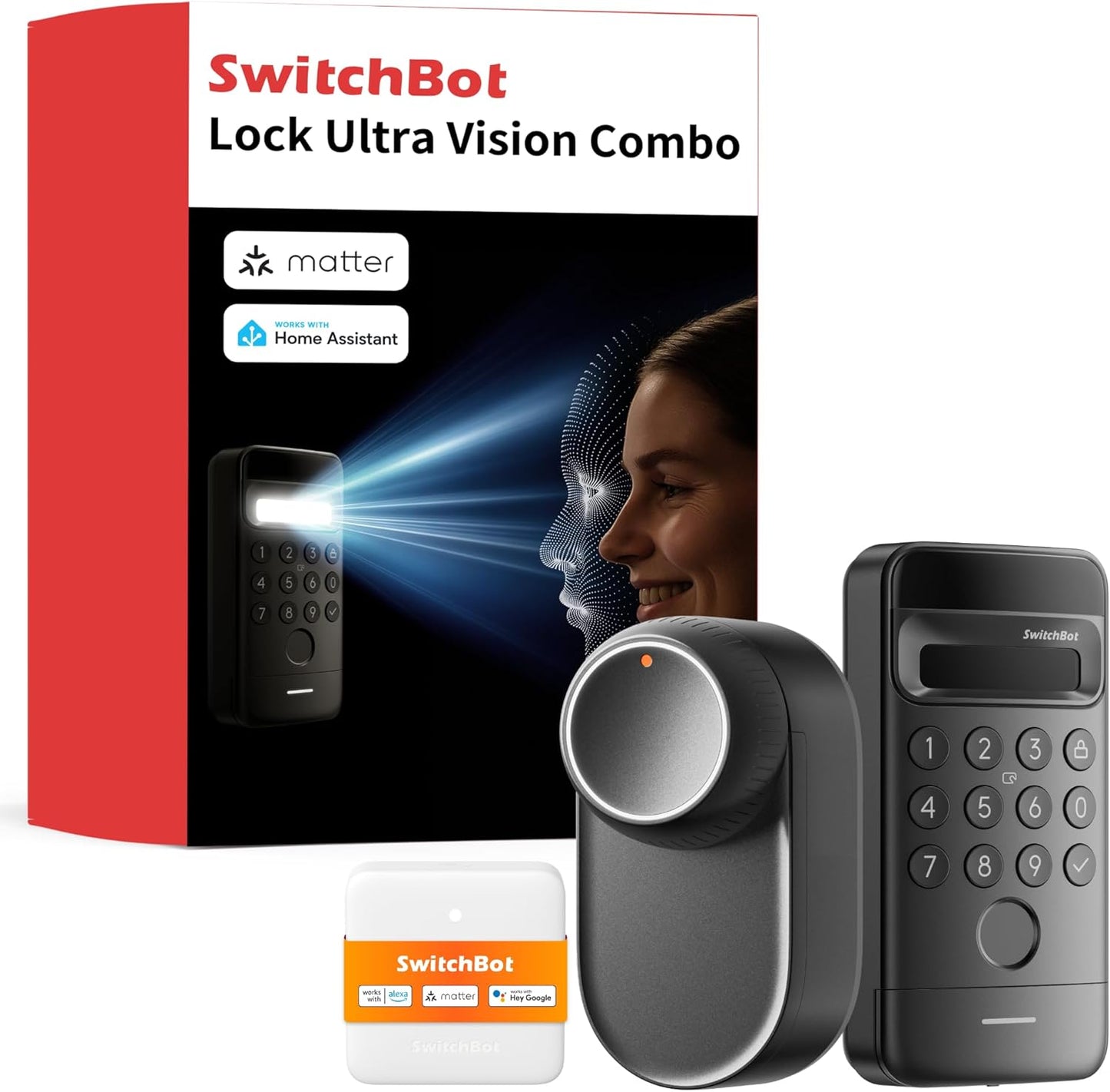 SwitchBot WLAN Smart Lock Ultra mit Keypad Vision, 3D-Gesichts-/Fingerabdruckerkennung, Elektronisches Türschloss mit Aufladbarem Akku, Öffnen per Gesicht, Fingerprint, Code, Alexa, unterstützt Matter