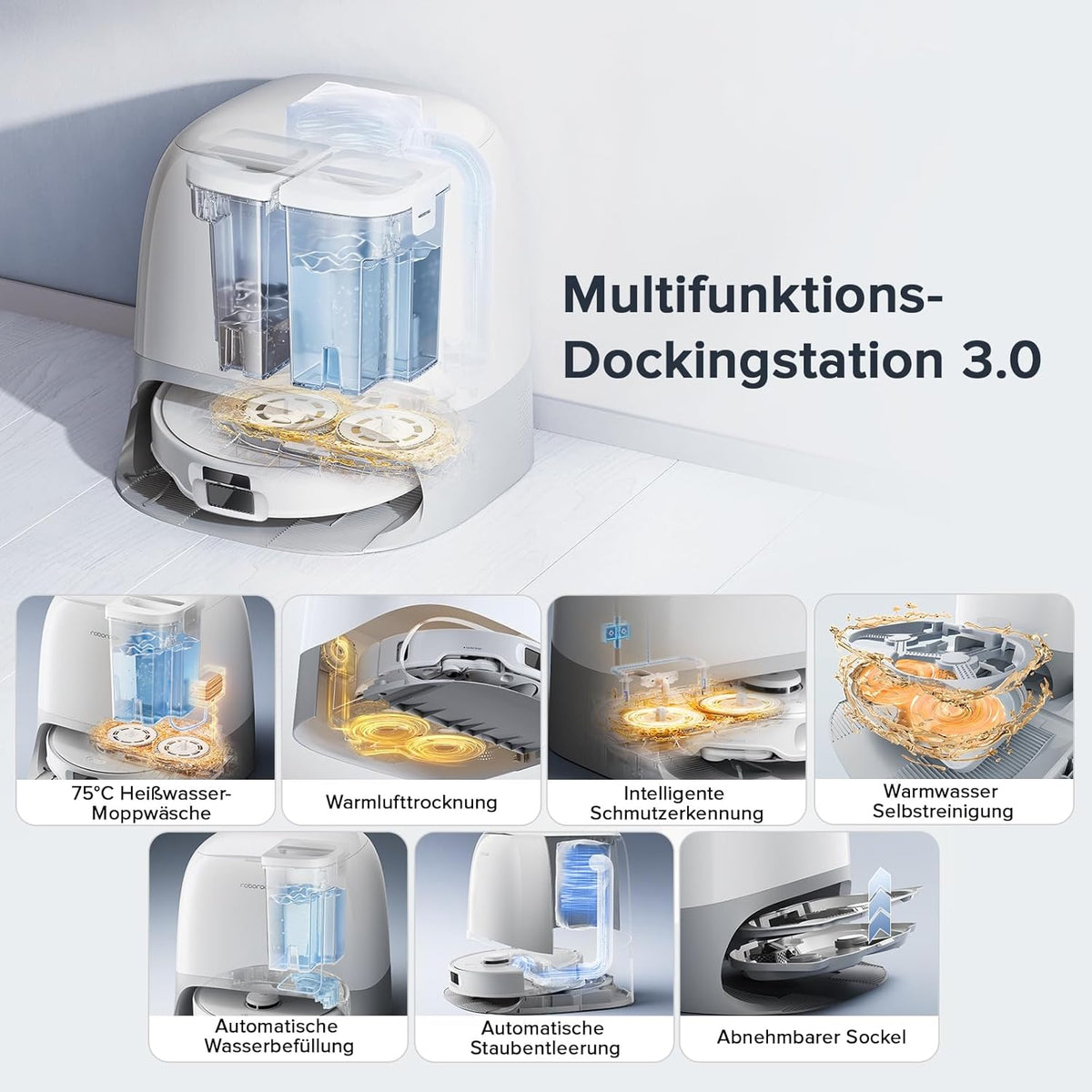 roborock Qrevo Curv S5X-Set Saugroboter mit Wischfunktion Absaugstation, Dual Anti-Tangle-System, 18.500 Pa Saugkraft, 75°C Heißwasser-Moppwäsche, Intelligente Schmutzerkennung, All-in-One-Dock (Weiß)