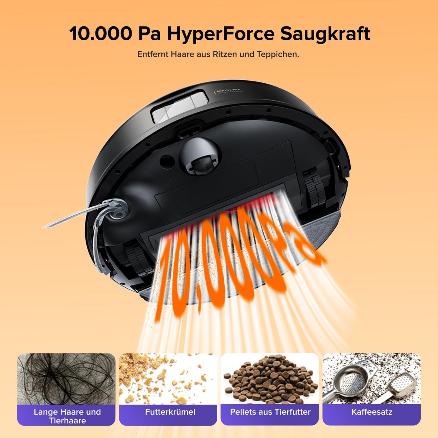 roborock Q10 S5+ Set Saugroboter mit Wischfunktion, 10.000 Pa HyperForce Saugkraft, Dual Anti-Tangle System, Auto Lifting Mopping, Ideal für Tierhaare, Teppiche, Hartböden (Schwarz)