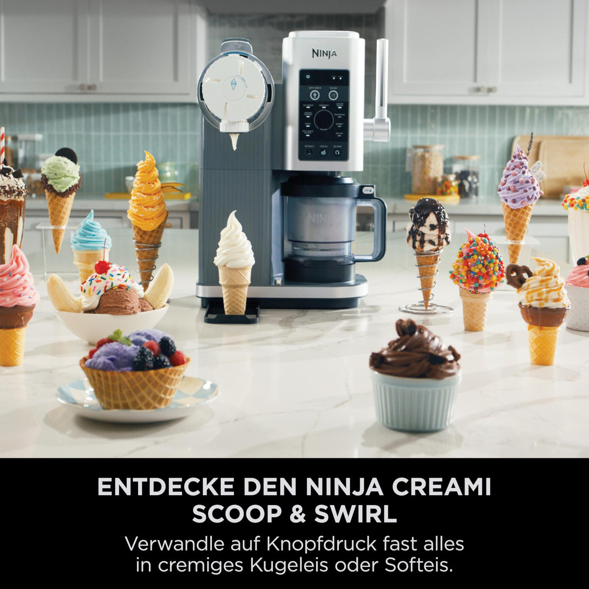 Ninja CREAMi Scoop & Swirl Eismaschine mit 2 Behältern Platinsilber NC701EU