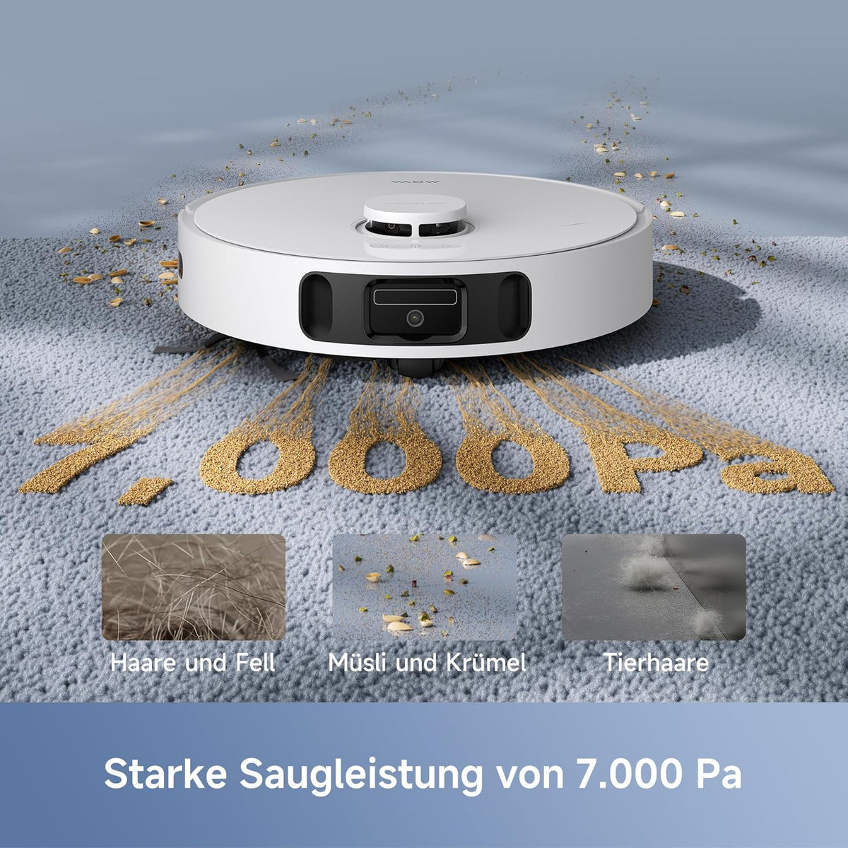 Mova E30 Ultra Roboterstaubsauger und -wischer mit automatischer Entleerung und Selbstreinigung des Wischers, 7.000Pa Saugleistung, 10,5 mm Wischeranhebung, Ultraschall-Teppicherkennung