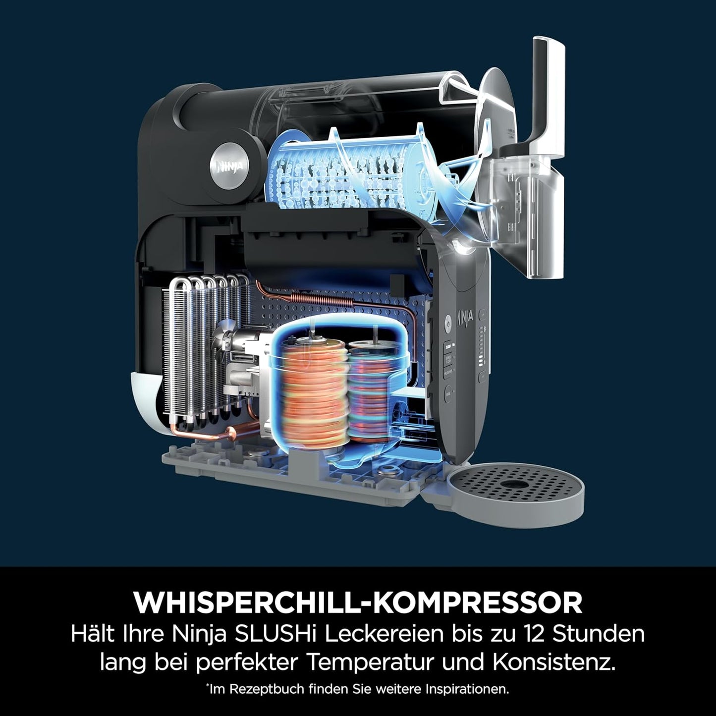 Ninja SLUSHi Maschine für Slush, Eis-Cocktails, Frappé, Milchshakes & gefrorenen Saft, ohne Eis oder Vorbereitungsaufwand, WhisperChill-Technology, fasst 1,9 L, Blau & Grau, FS301EU