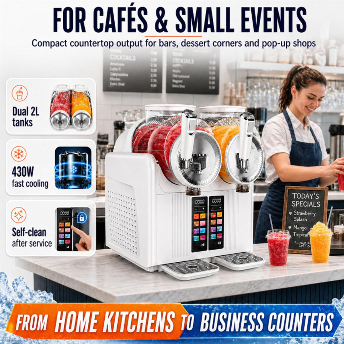 Slushie Maker 7-in-1, Softeis- & Slush-Maschine mit 2 × 2L Tanks, 430W, automatische Reinigung, für Zuhause & Café