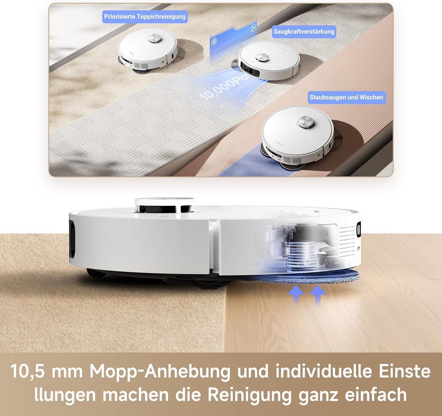 dreame L10s Ultra Gen 2 Saugroboter mit Wischfunktion,MopExtend™ RoboSwing-Technologie, 10.000 Pa Vormax™-Saugkraft, Haustiermodus, vollautomatischer Basisstation,vielseitiger Teppichreinigung