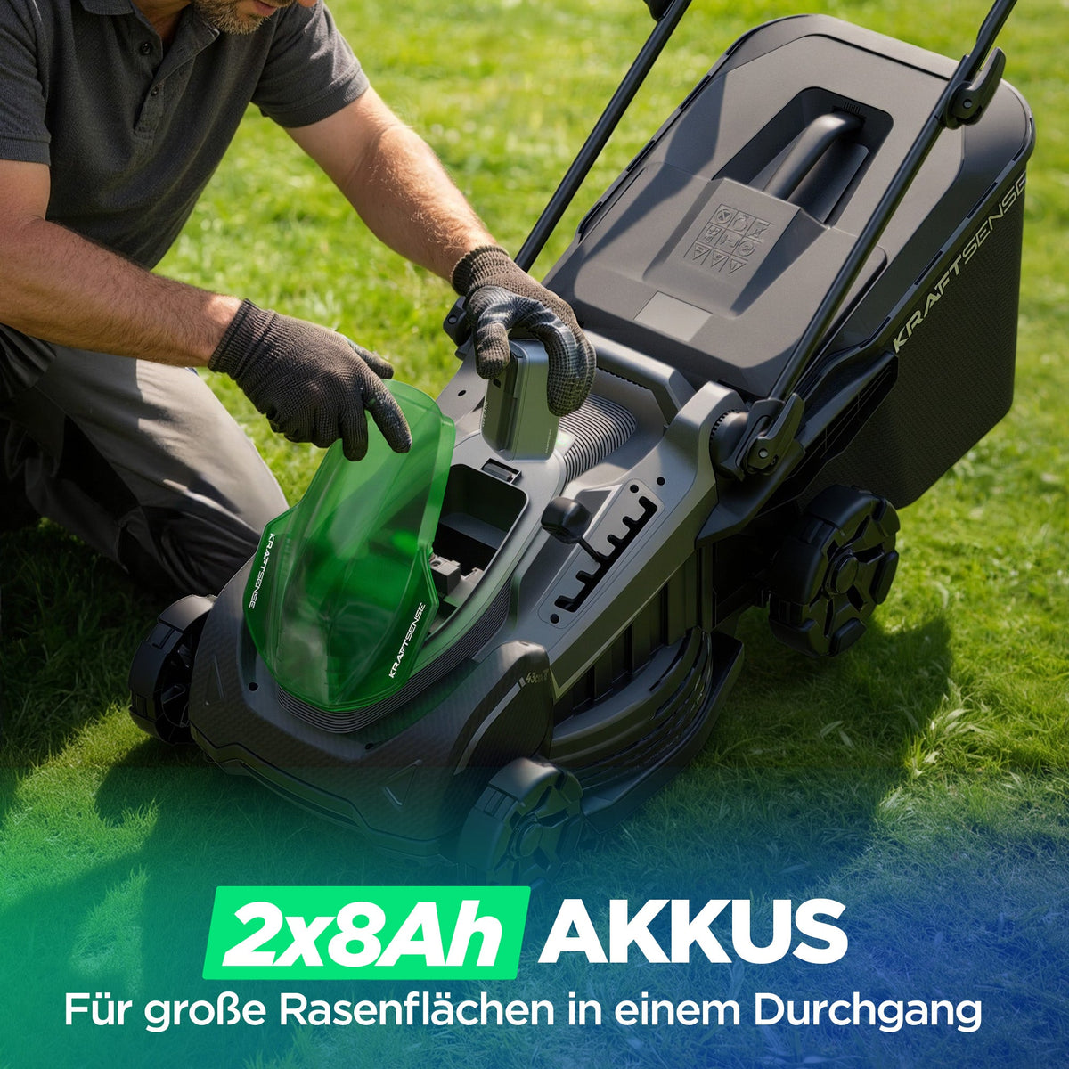 Kraftsense U20X  Slim 40V bürstenloser Akku-Rasenmäher 43 cm – mit langem Lauf, 2×8,0Ah Akkus inklusive