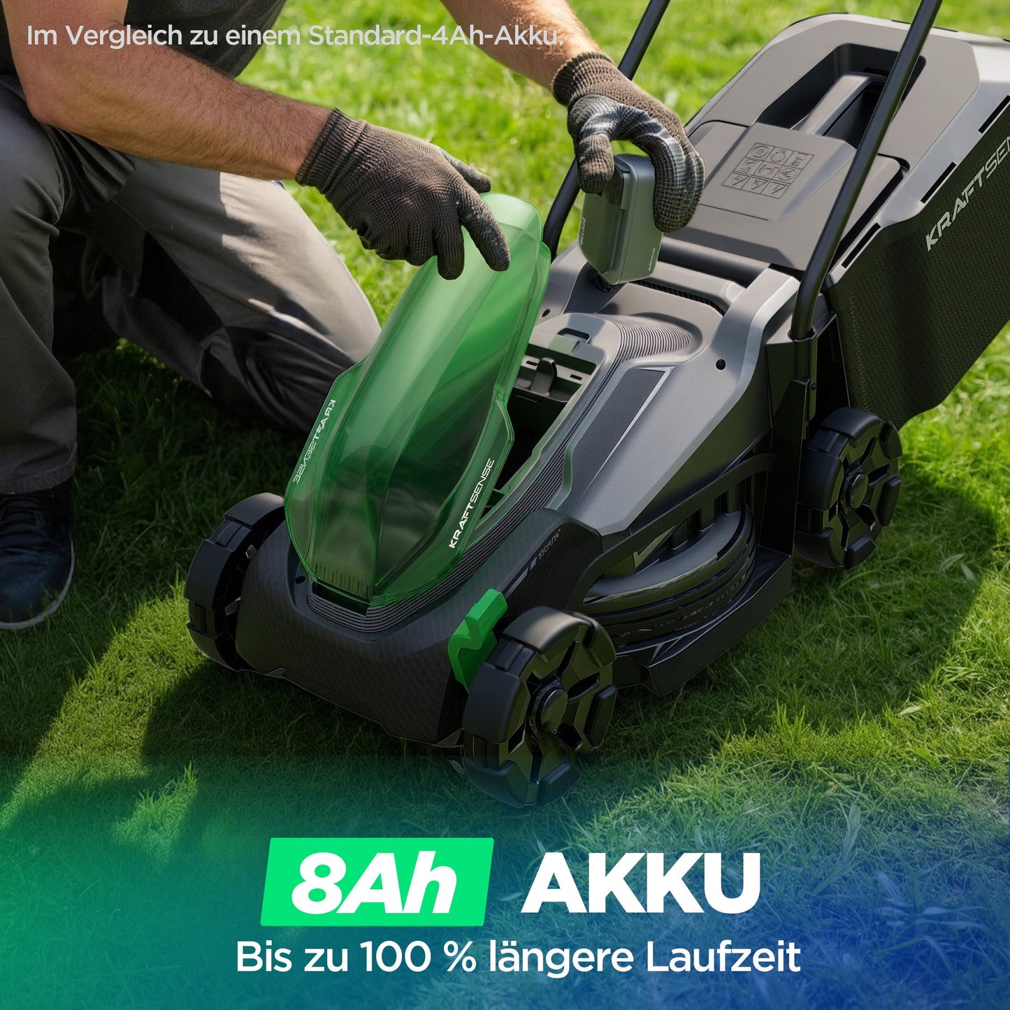 Kraftsense U20X Slim 20V bürstenloser Akku-Rasenmäher 33 cm – mit langem Lauf 8,0Ah Akku