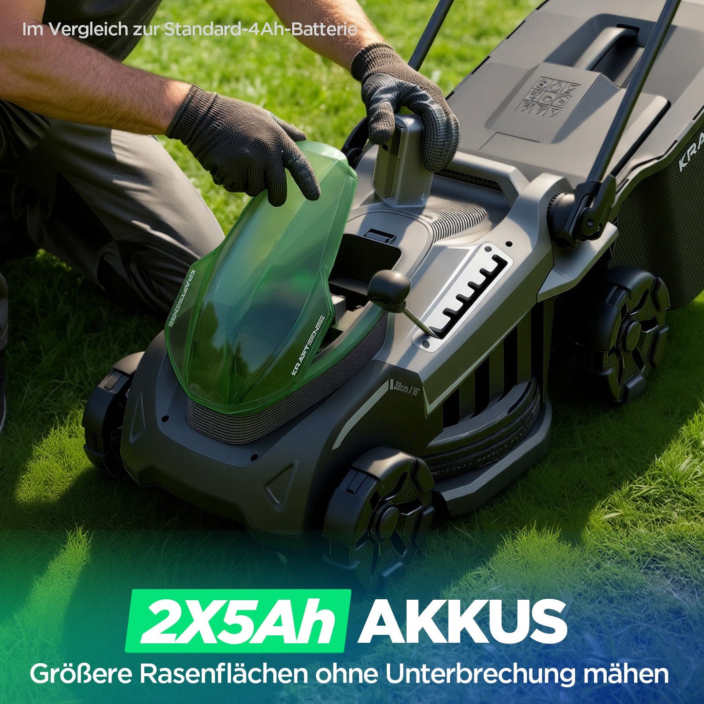 Kraftsense U20X  Slim 40V Akku-Rasenmäher bürstenlos 38 cm inkl. 2 × 5,0Ah Akkus