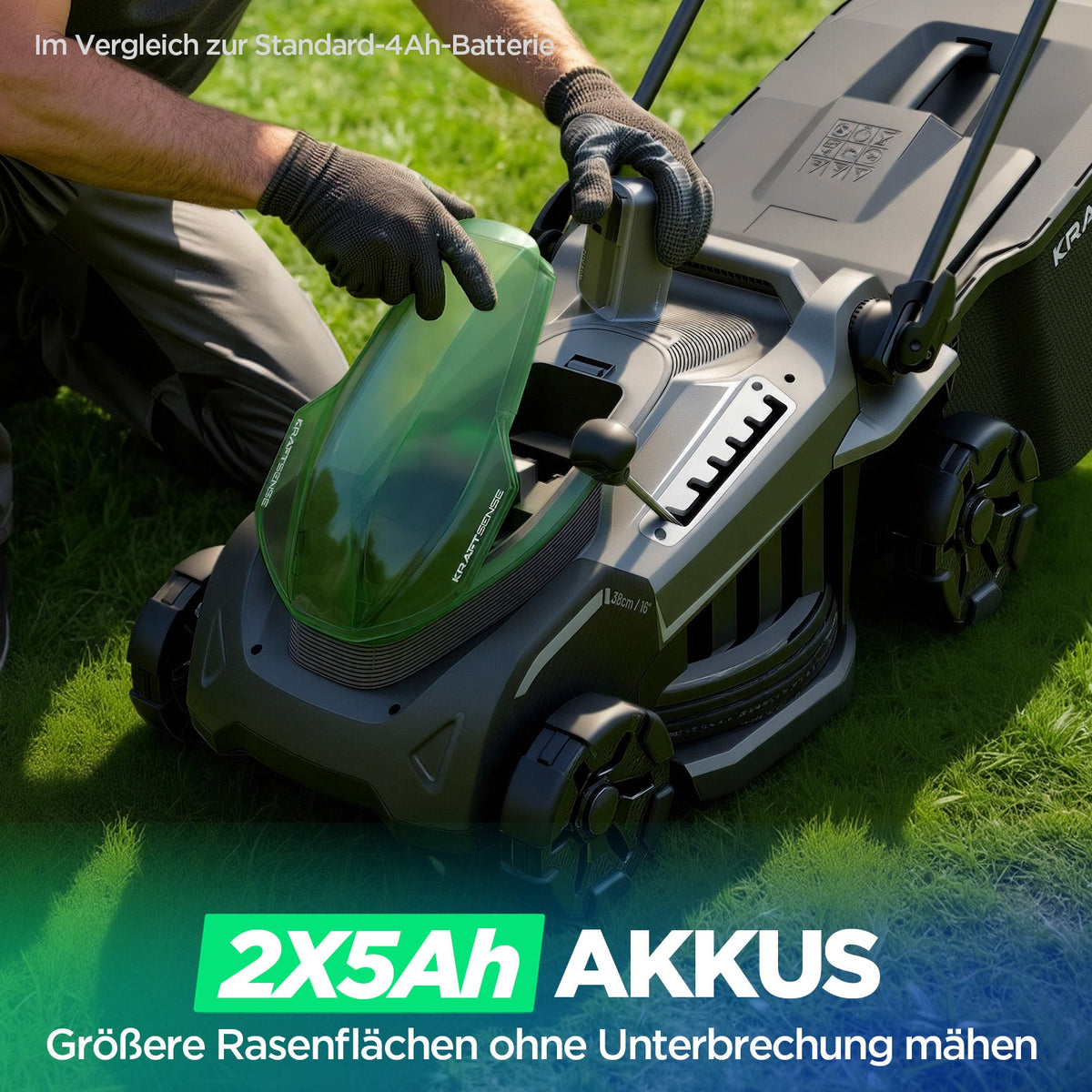 Kraftsense U20X  Slim 40V Akku-Rasenmäher bürstenlos 38 cm inkl. 2 × 5,0Ah Akkus
