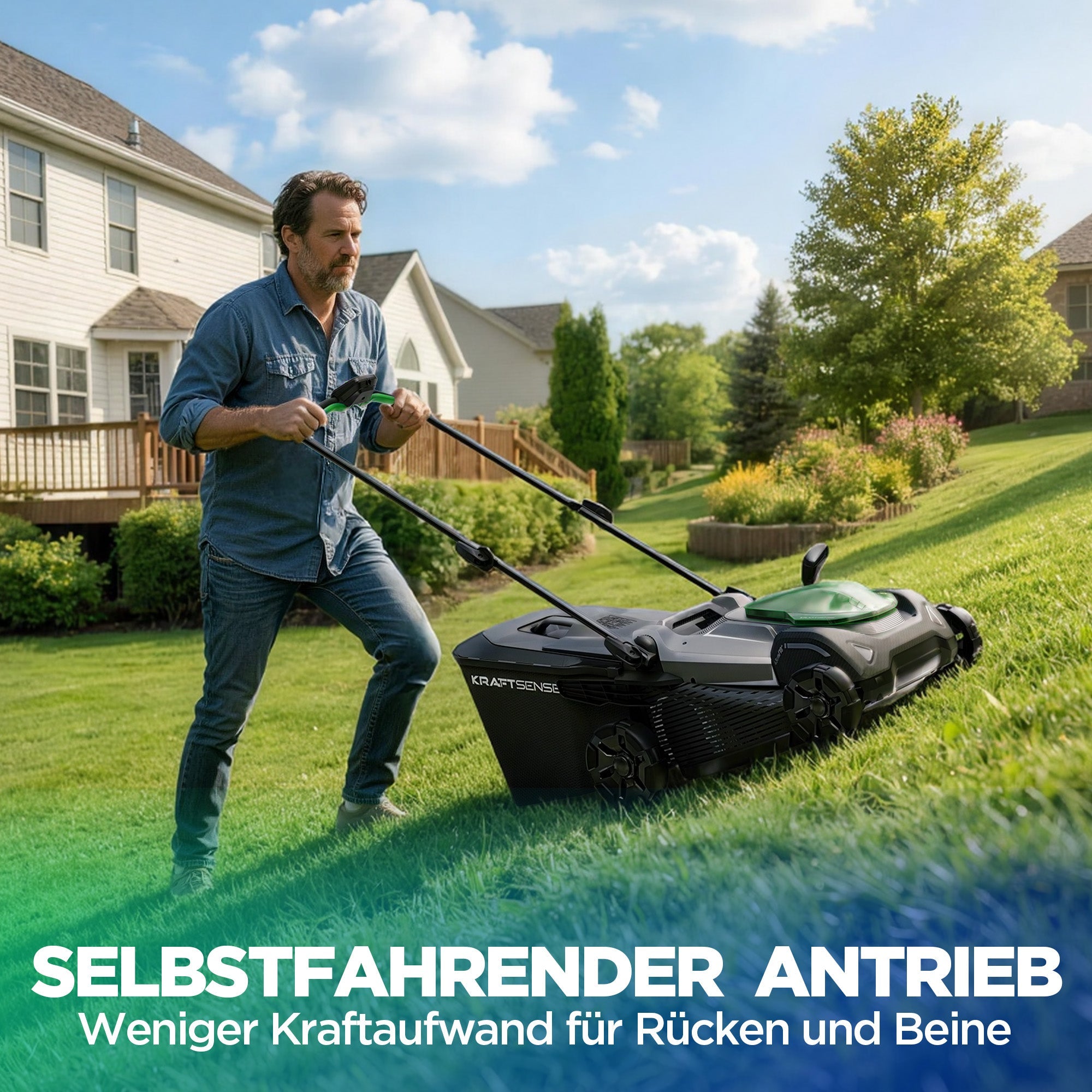 Kraftsense U20X  Slim 40V bürstenloser Self-Propelled Akku-Rasenmäher 43 cm inkl. 2×5,0Ah Akkus