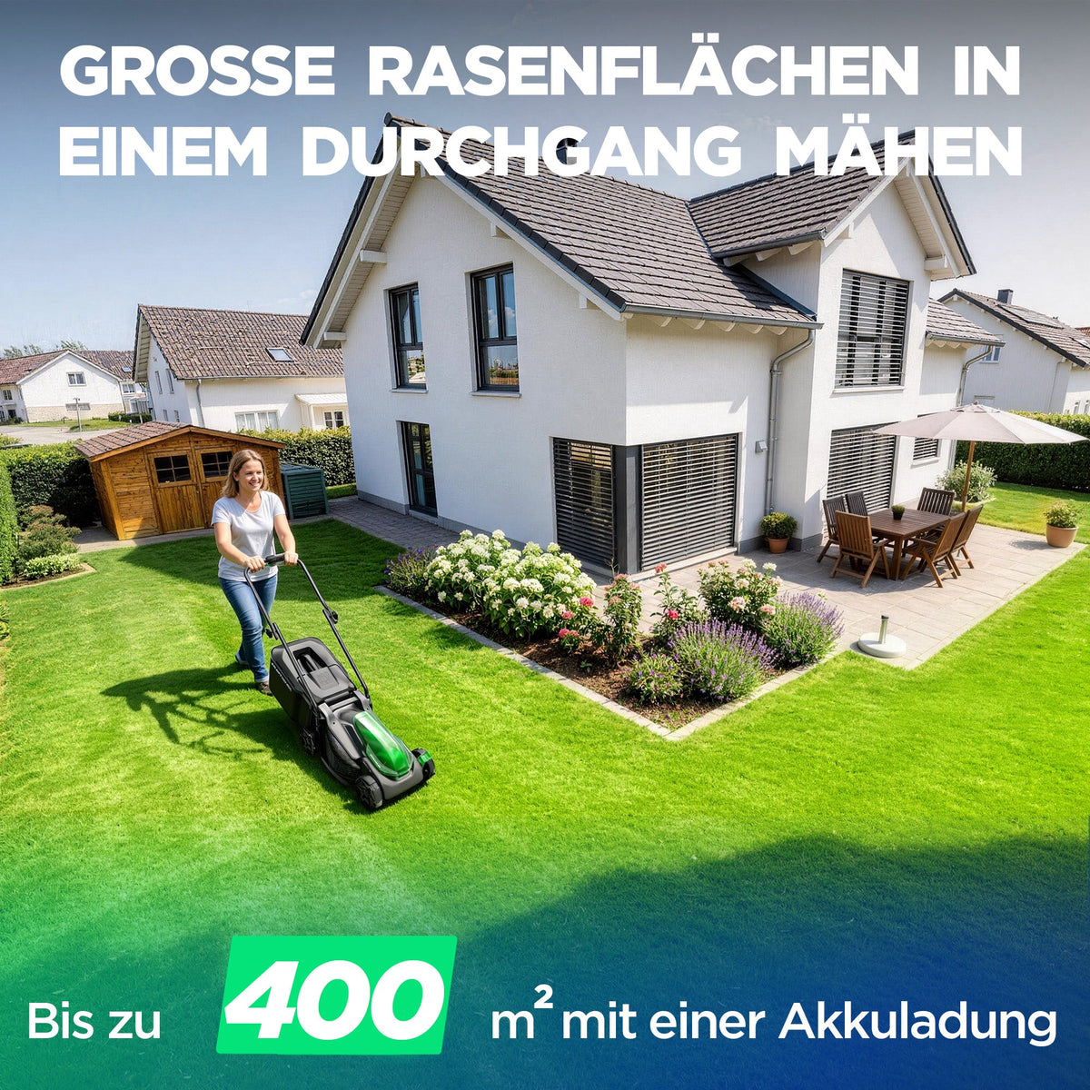 Kraftsense U20X Slim 20V bürstenloser Akku-Rasenmäher 33 cm – mit langem Lauf 8,0Ah Akku