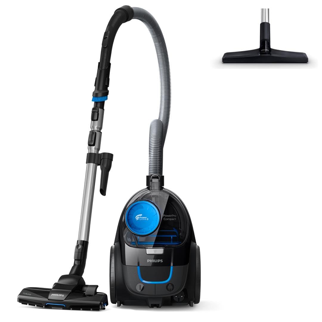 Philips PowerPro Compact Staubsauger – Leicht, Kabellos und Beutellos, 900 W Saugleistung, TriActive Düse Für Hartböden und Teppich, Allergy H13 HEPA-Filter, PowerCyclone 5 Technologie (FC9332/09)