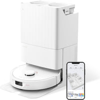 roborock Qrevo Saugroboter mit Wischfunktion, 5500Pa Saugkraft, 3D-Kartierung, Doppeldrehmopps Wischroboter automatische Wasser-Befüllung, Entleerung, Staubbeutel-Entleerung, Reinigung(Weiß)