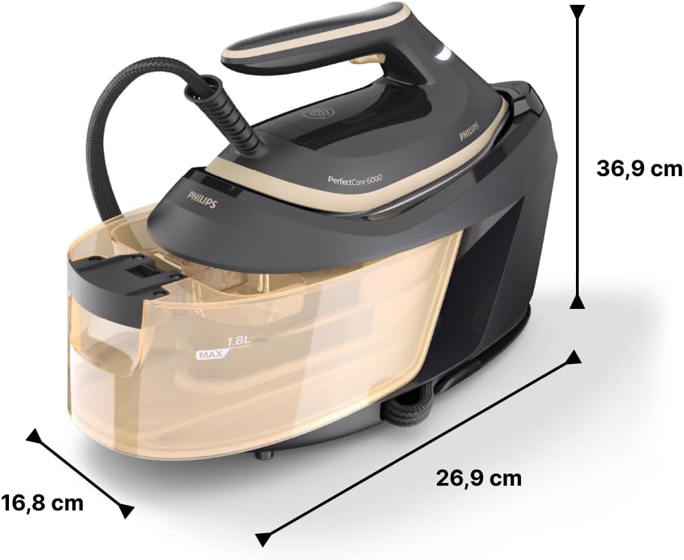 Philips PerfectCare 6000 Series Dampfbügelstation, Leistungsstarker Dampf, Kompaktes Design, 1,8L Abnehmbarer Wassertank, SteamGlide Advanced Bügelsohle (PSG6064/80)