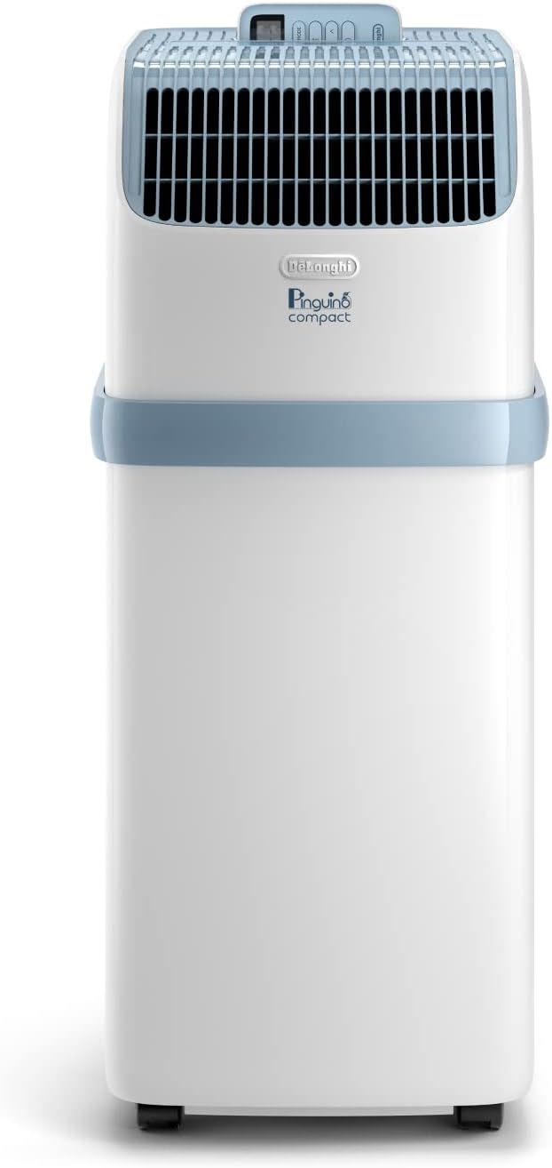 De'Longhi Pinguino Compact ES72 YOUNG, Mobiles Klimagerät, 8.300 BTU/h, für Räume bis zu 60m3, Entfeuchtungsfunktion, 24-Stunden-Timer, Energieeffizienzklasse A, Weiß
