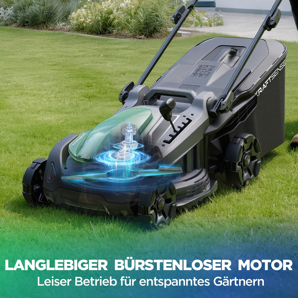 Kraftsense U20X  Slim 40V bürstenloser Akku-Rasenmäher 43 cm – mit langem Lauf, 2×8,0Ah Akkus inklusive