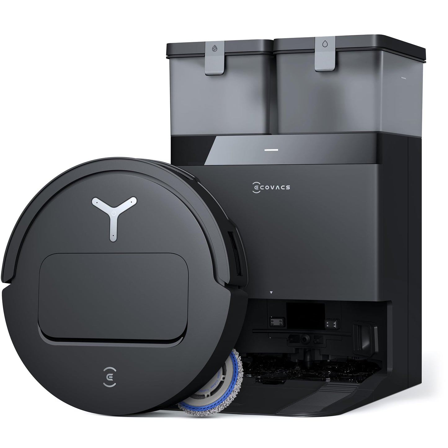 ECOVACS DEEBOT T50 Omni Saugroboter mit Wischfunktion,15.000 Pa, T30 Omni-Upgrade, Ausziehbare Seitenbürste und Mopp, ZeroTangle 2.0, Moppwäsche mit 75°C heißem Wasser, All-in-One Station
