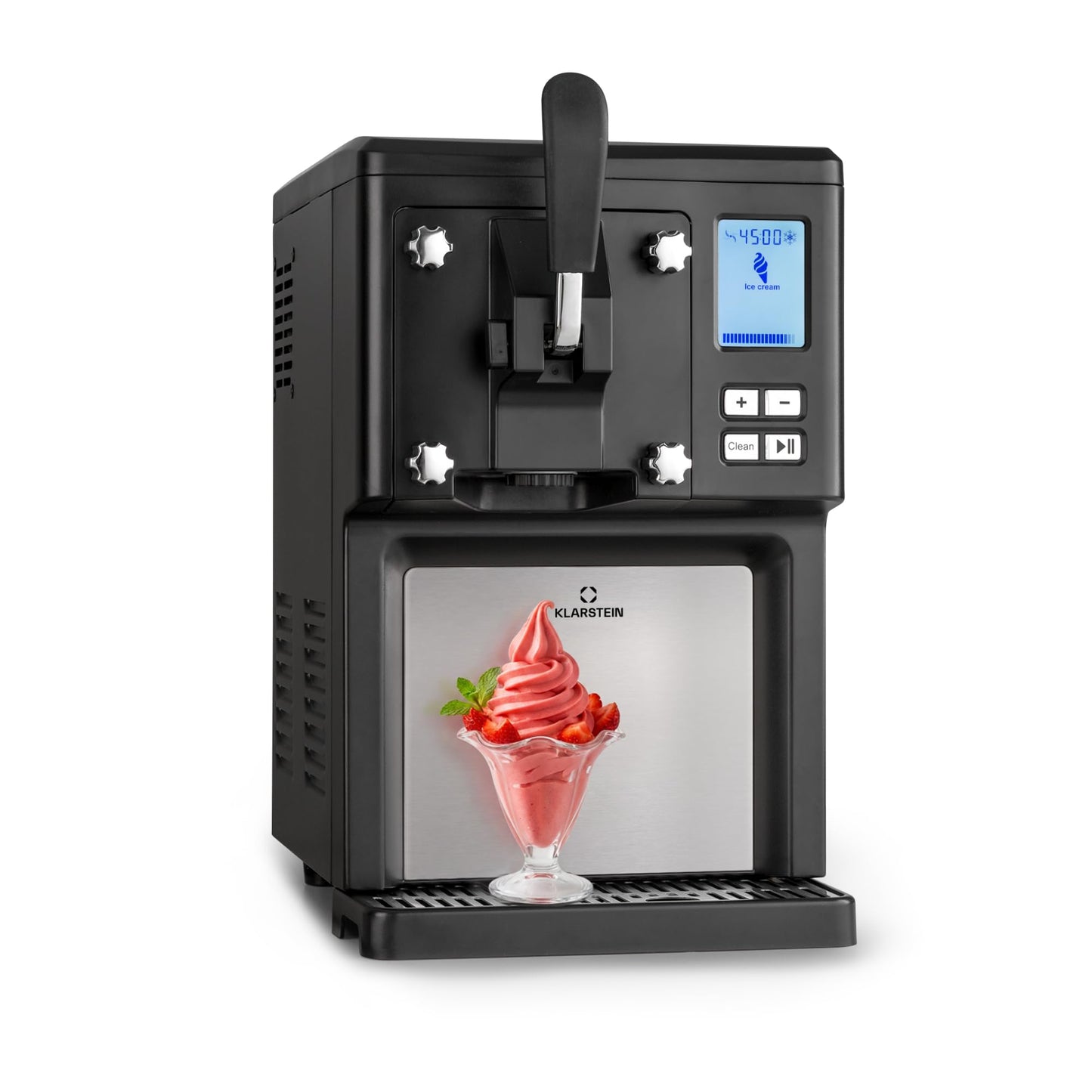 Klarstein Sweet Sundae Softeismaschine – selbstkühlender Kompressor, ohne Vorgefrieren, 1,5 l, Kühlhaltefunktion, digitaler Timer, schwarz