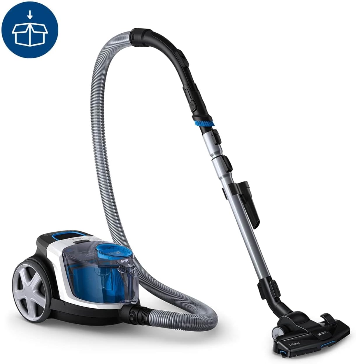 Philips PowerPro Compact Staubsauger – Leicht, Kabellos und Beutellos, 900 W Saugleistung, TriActive Düse Für Hartböden und Teppich, Allergy H13 HEPA-Filter, PowerCyclone 5 Technologie (FC9332/09)