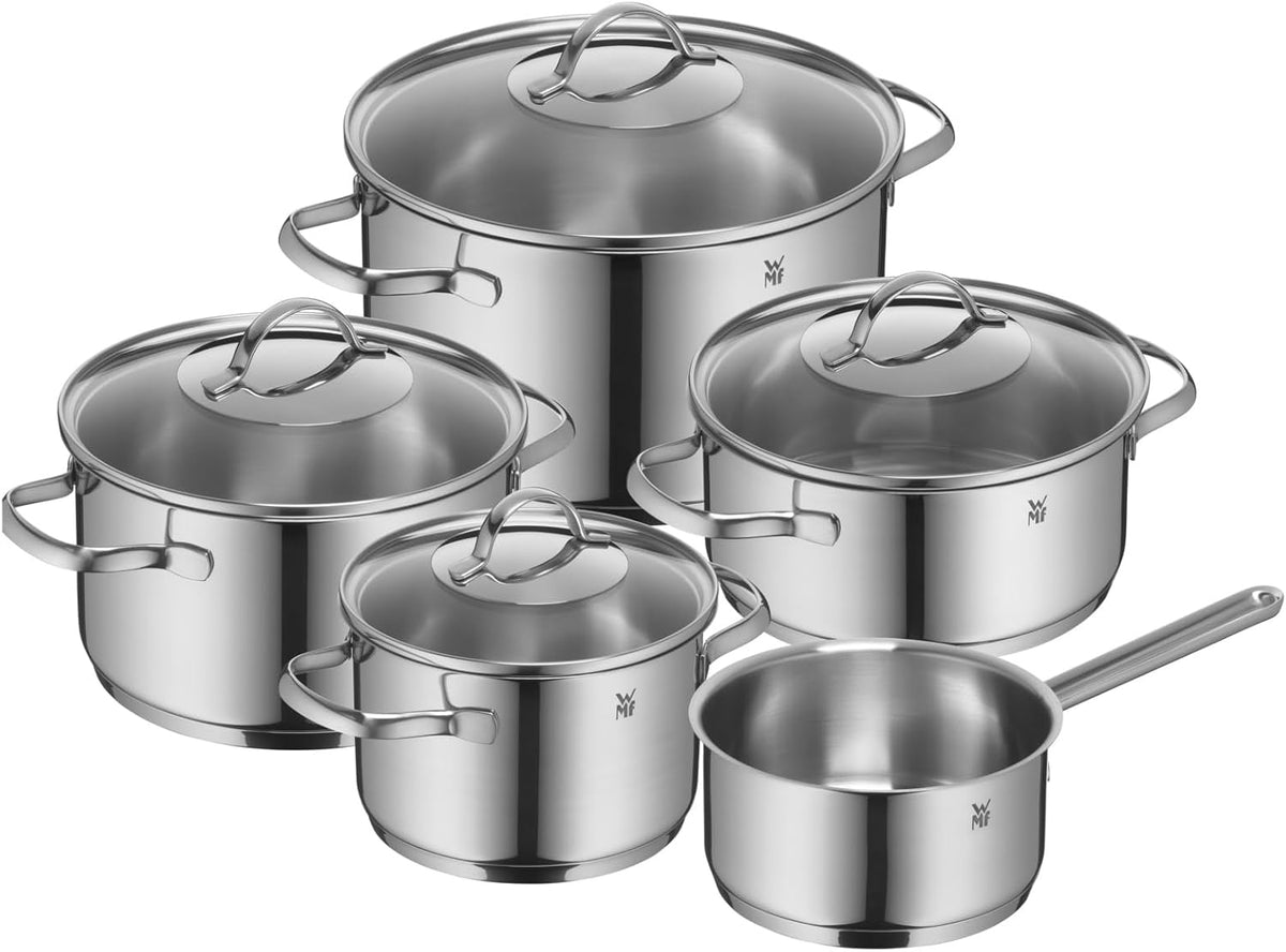 WMF Provence Plus Topfset Induktion 5-teilig, Kochtopf Set unbeschichtet mit Glasdeckel, für alle Herdarten geeignet, Induktions Töpfe Set, ohne Skalierung, Cromargan Edelstahl poliert