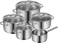 WMF Provence Plus Topfset Induktion 5-teilig, Kochtopf Set unbeschichtet mit Glasdeckel, für alle Herdarten geeignet, Induktions Töpfe Set, ohne Skalierung, Cromargan Edelstahl poliert