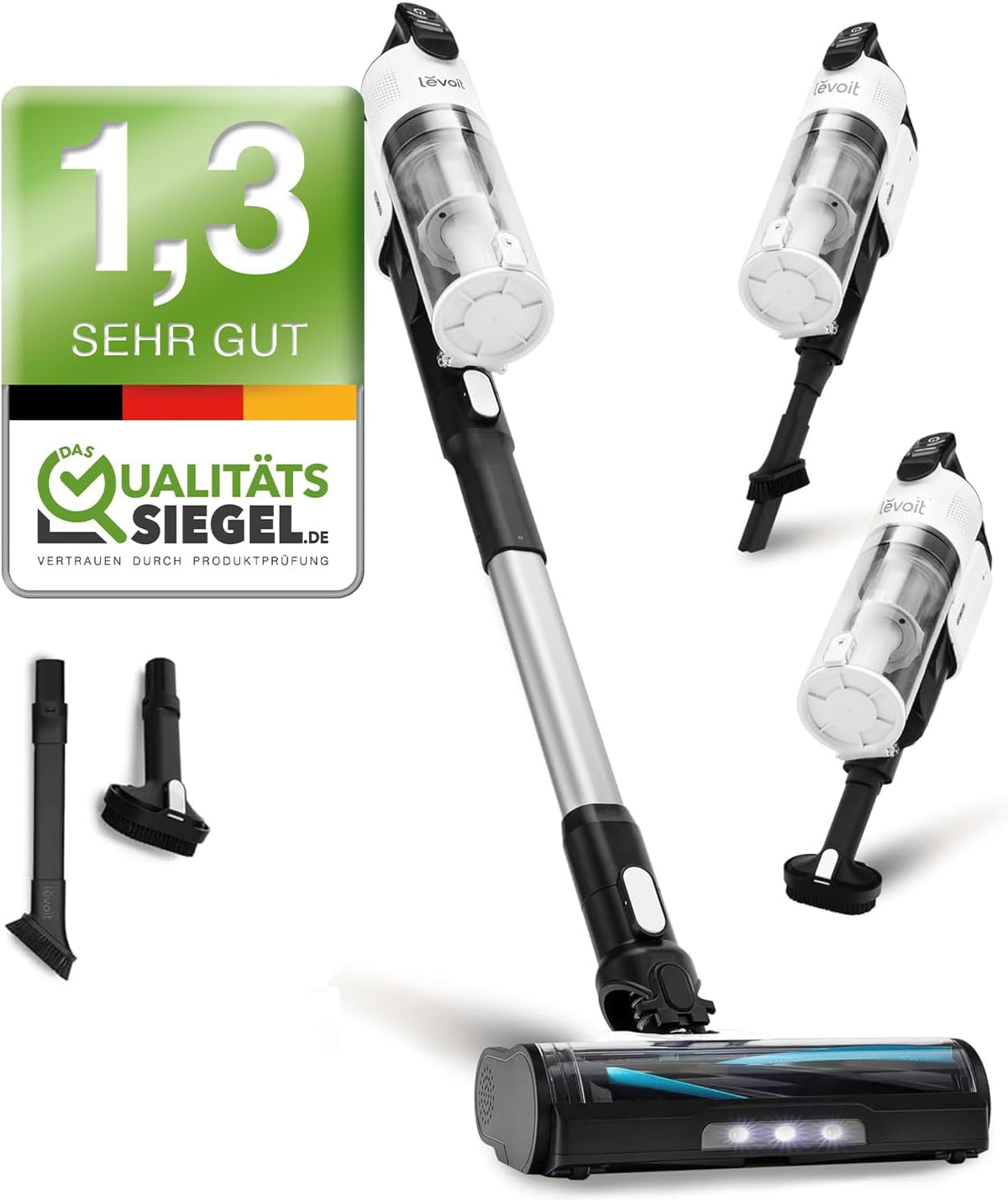Levoit - Akku Staubsauger mit Tierhaardüse - Anti Haar Wrap - 4-in-1 Kabelloser Akkustaubsauger - 99,9 Prozent Filterleistung - Beutelloser Akkusauger für Teppich/Hartböden/Auto - max 50 min Laufzeit