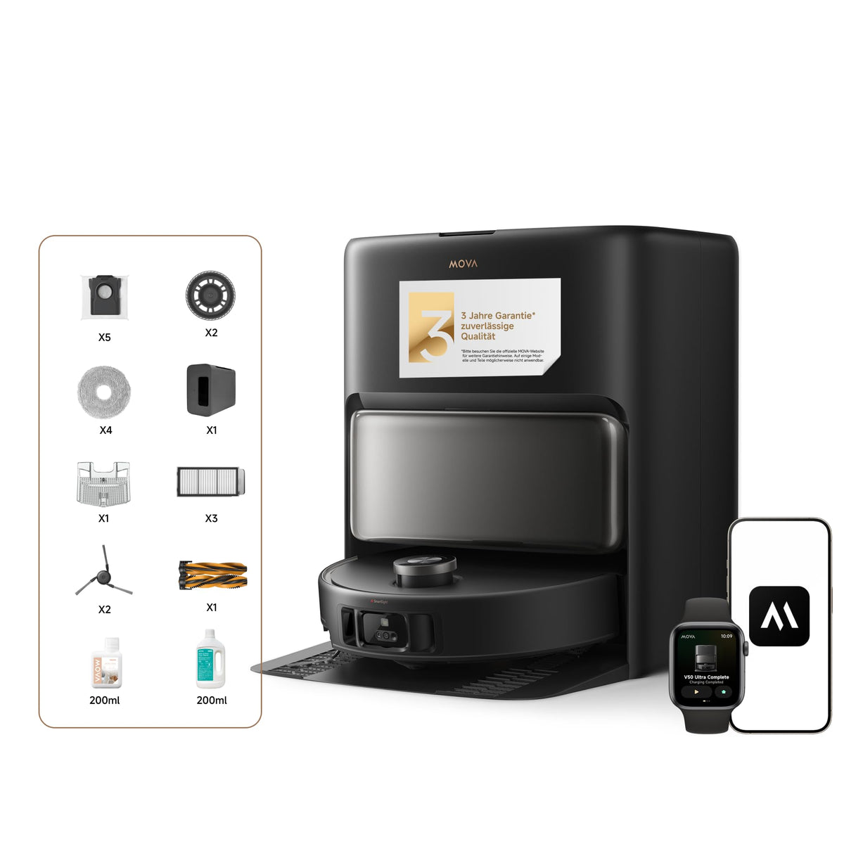 Mova V50 Ultra Complete Saugroboter mit Wischfunktion, Einer Saugkraft von 24.000 Pa, anhebbare Navigation mit 6 cm Hindernisüberwindung und Warmwasser-Wischen mit DuoSolution-System, weiß