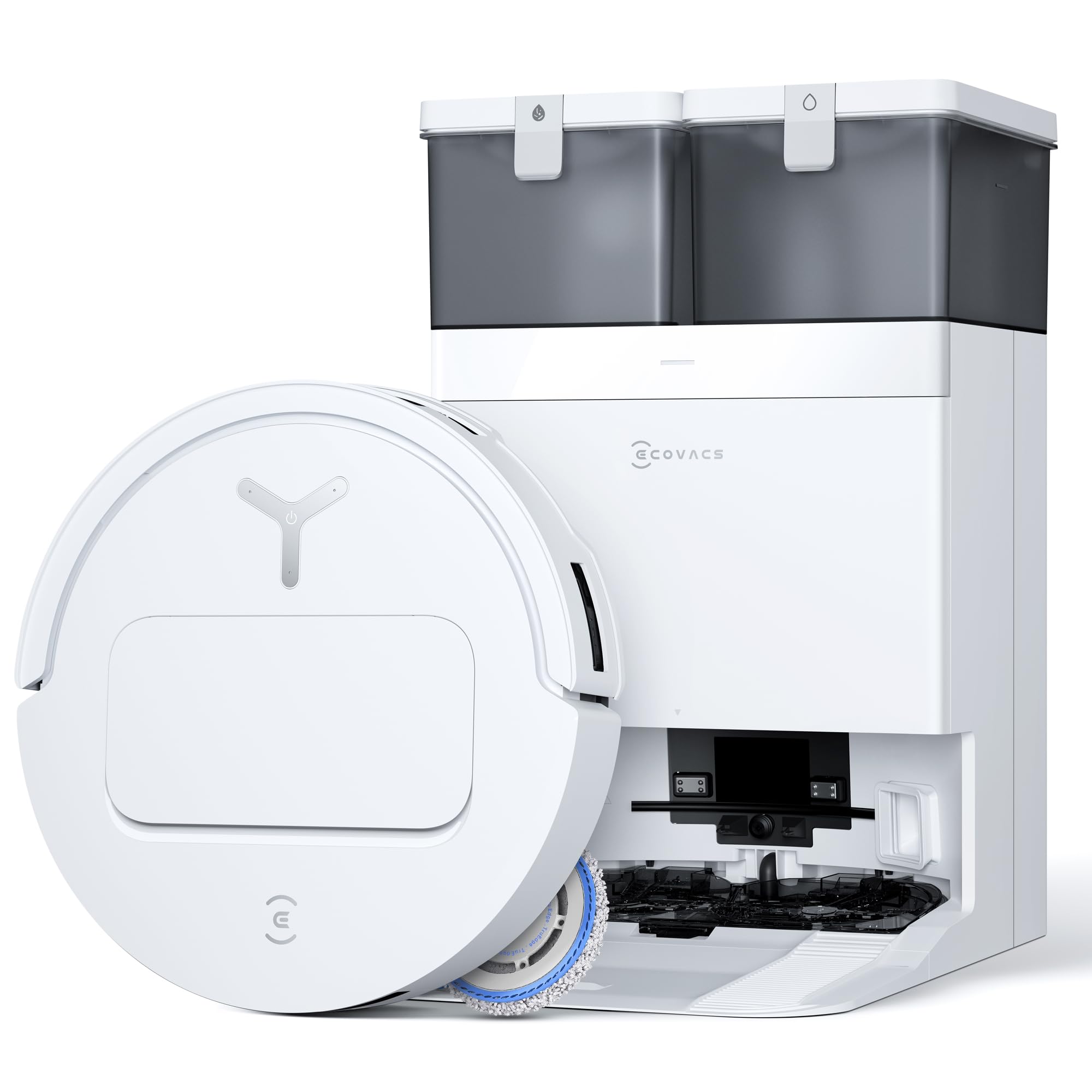 ECOVACS DEEBOT T50 Omni Saugroboter mit Wischfunktion,15.000 Pa, T30 Omni-Upgrade, Ausziehbare Seitenbürste und Mopp, ZeroTangle 2.0, Moppwäsche mit 75°C heißem Wasser, All-in-One Station