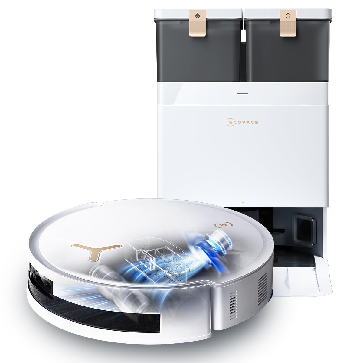 ECOVACS DEEBOT T50 PRO Omni Saugroboter mit Wischfunktion, Ausfahrende Seitenbürste und Wischmopp, 15.000 Pa, T30 PRO OMNI-Upgrade, Auto Zugabe von Reinigungslösung, Moppwäsche mit 75°C heißem Wasser