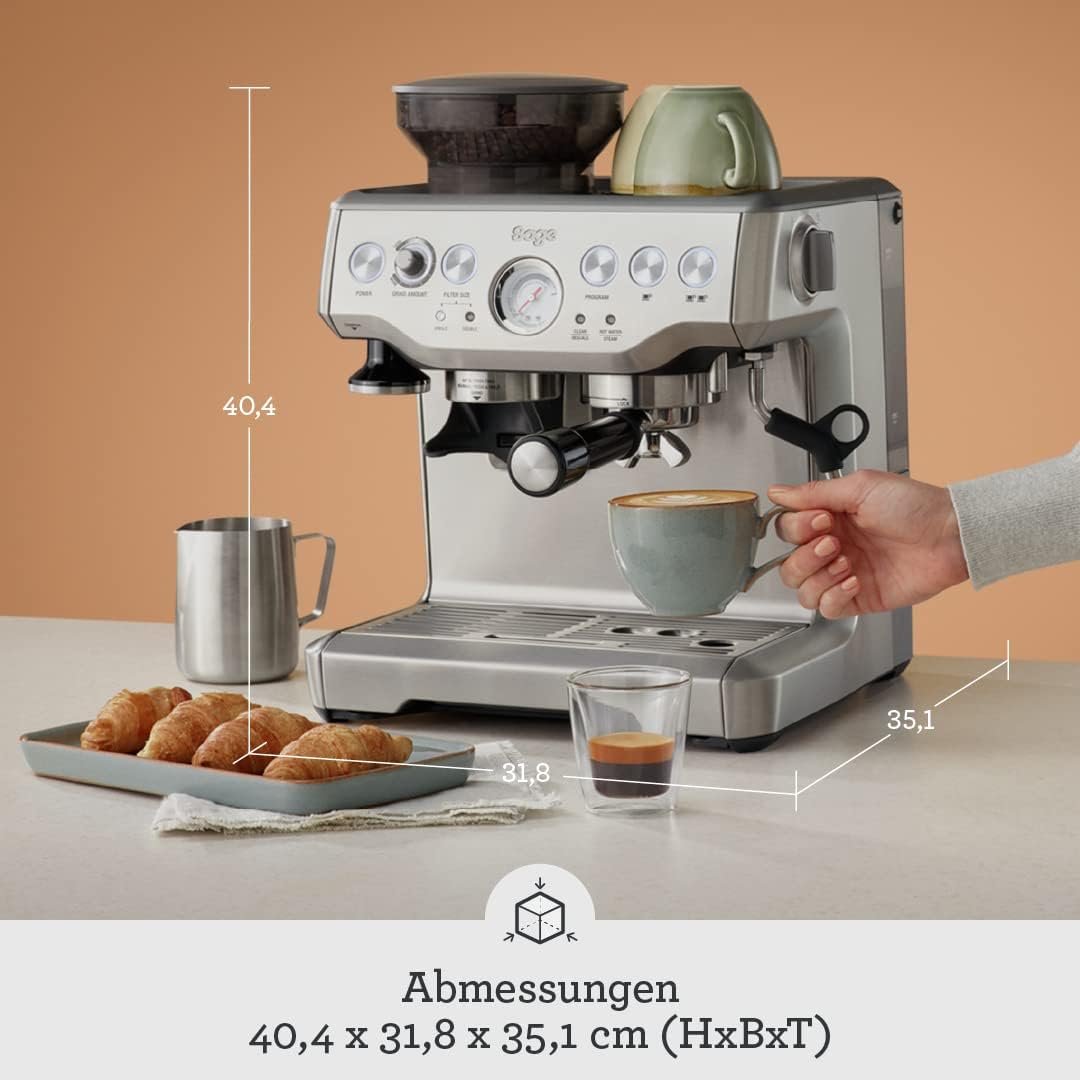 Sage - The Barista Express - Kaffeemaschine mit manuellem Milchaufschäumer & integriertem Mahlwerk - 16 Mahlgradeinstellungen, automatisches Mahlen, individueller Milchschaum - Gebürsteter Edelstahl