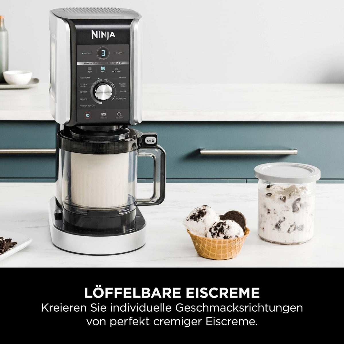 Ninja CREAMi Deluxe Eis-und Eisgetränkmaschine, mit 2 Bechern, Silber