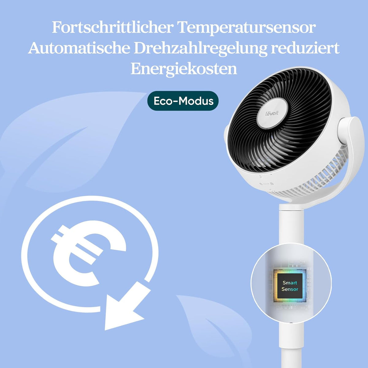 Levoit DC Motor Standventilator, 20dB sehr leiser Ventilator, 30m Wurfweite, 2465m³/h Luftvolumen, Fan mit Fernbedienung & Kühlung, Stand Ventilatoren mit 4 Modi/12 Stufen/12 Std Timer