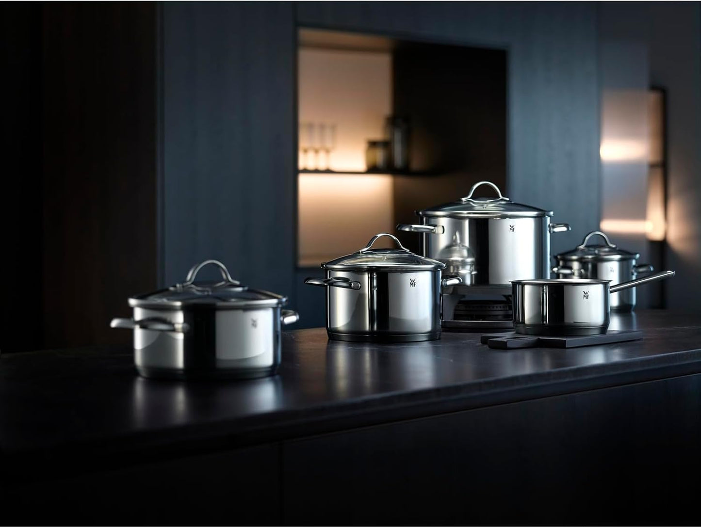 WMF Provence Plus Topfset Induktion 5-teilig, Kochtopf Set unbeschichtet mit Glasdeckel, für alle Herdarten geeignet, Induktions Töpfe Set, ohne Skalierung, Cromargan Edelstahl poliert