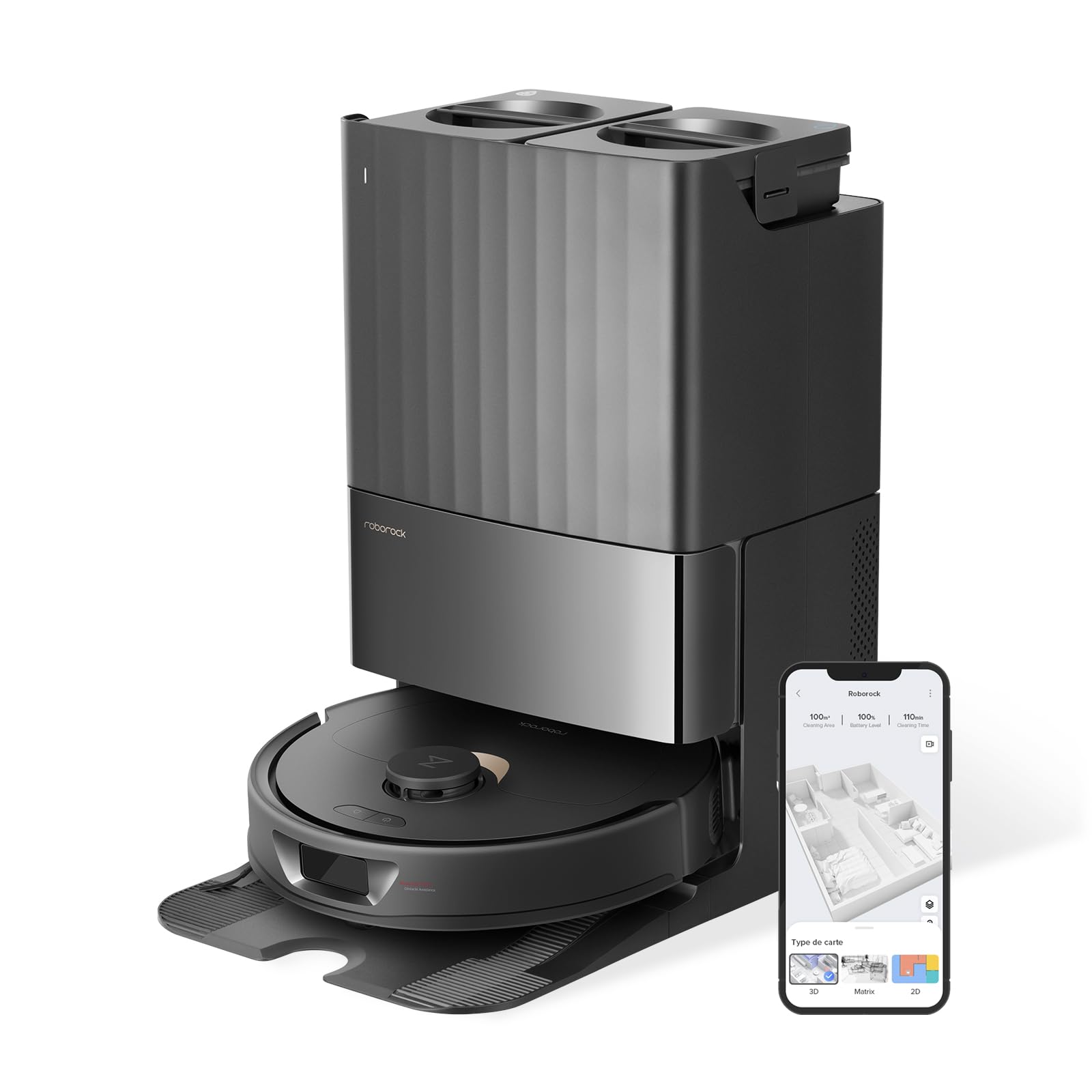 roborock Qrevo Saugroboter mit Wischfunktion, 5500Pa Saugkraft, 3D-Kartierung, Doppeldrehmopps Wischroboter automatische Wasser-Befüllung, Entleerung, Staubbeutel-Entleerung, Reinigung(Weiß)
