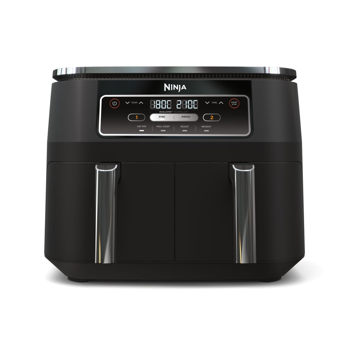 Ninja Foodi MAX Dual Zone Digitale Heißluftfritteuse, 9,5L Airfryer, 2 Fächer, Antihaftbeschichtung, spülmaschinenfeste Körbe, 6-in-1, 8 Portionen, Schwarz AF400EU