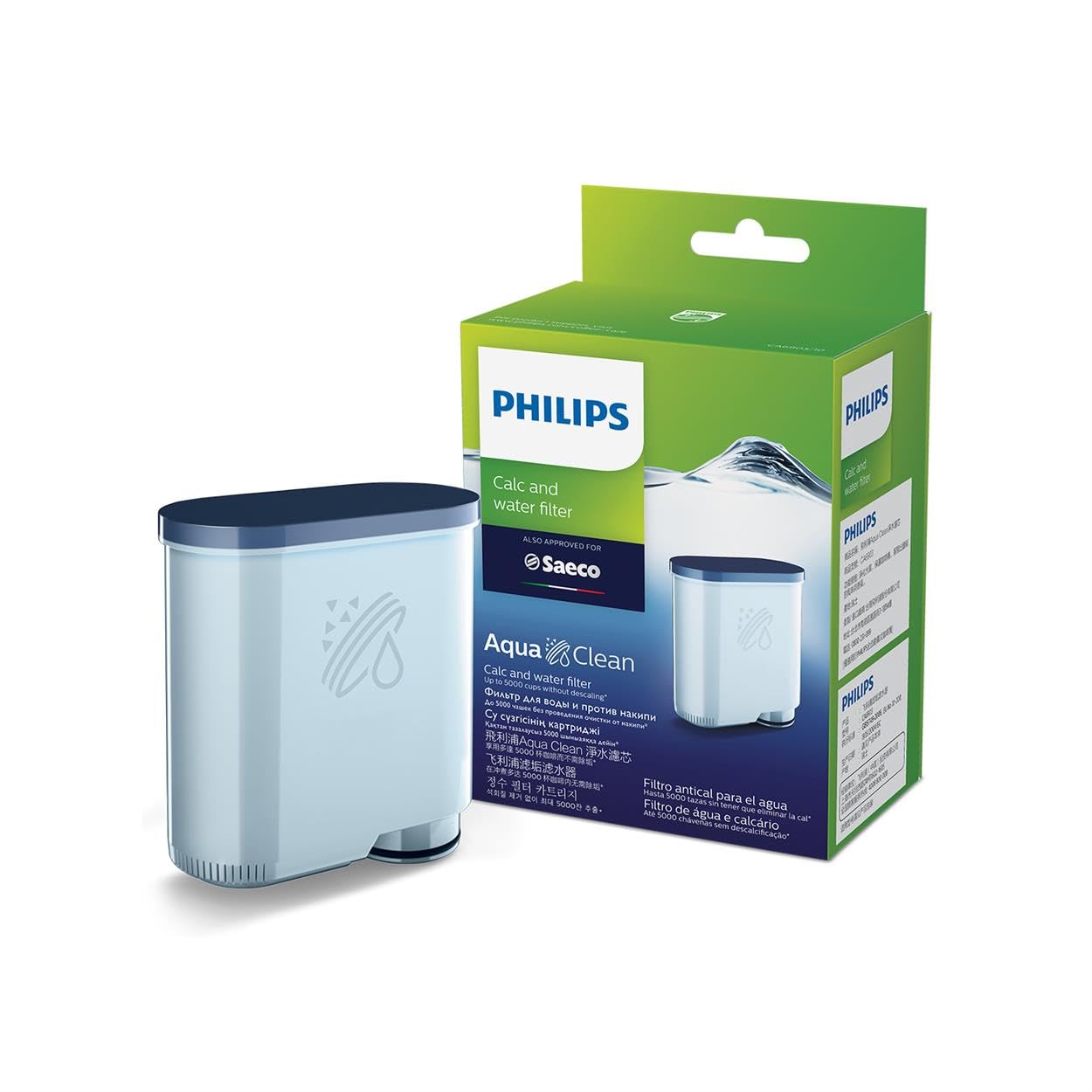 Philips AquaClean Filter, Kalkschutz, natürliche Kalkentfernung, verbesserter Kaffeegeschmack, einfache Installation, bis zu 5.000 Tassen ohne Entkalken, Click&Go-System, 2x Filter im Set (CA6903/22)