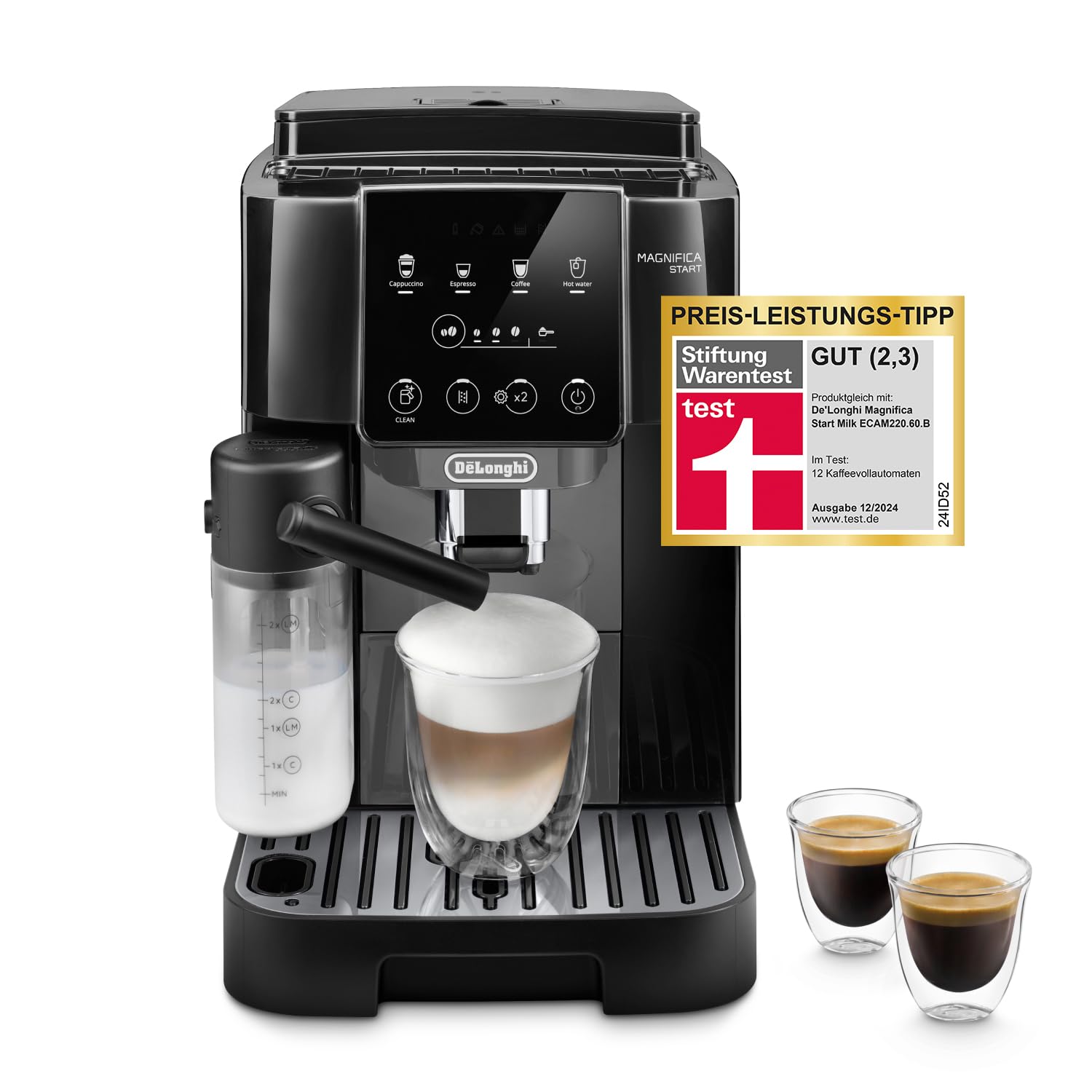 De'Longhi Magnifica S ECAM 22.110.B Kaffeevollautomat mit Milchaufschäumdüse für Cappuccino, mit Espresso Direktwahltasten und Drehregler, 2-Tassen-Funktion, 1,8 Liter Wassertank, Schwarz/Silber