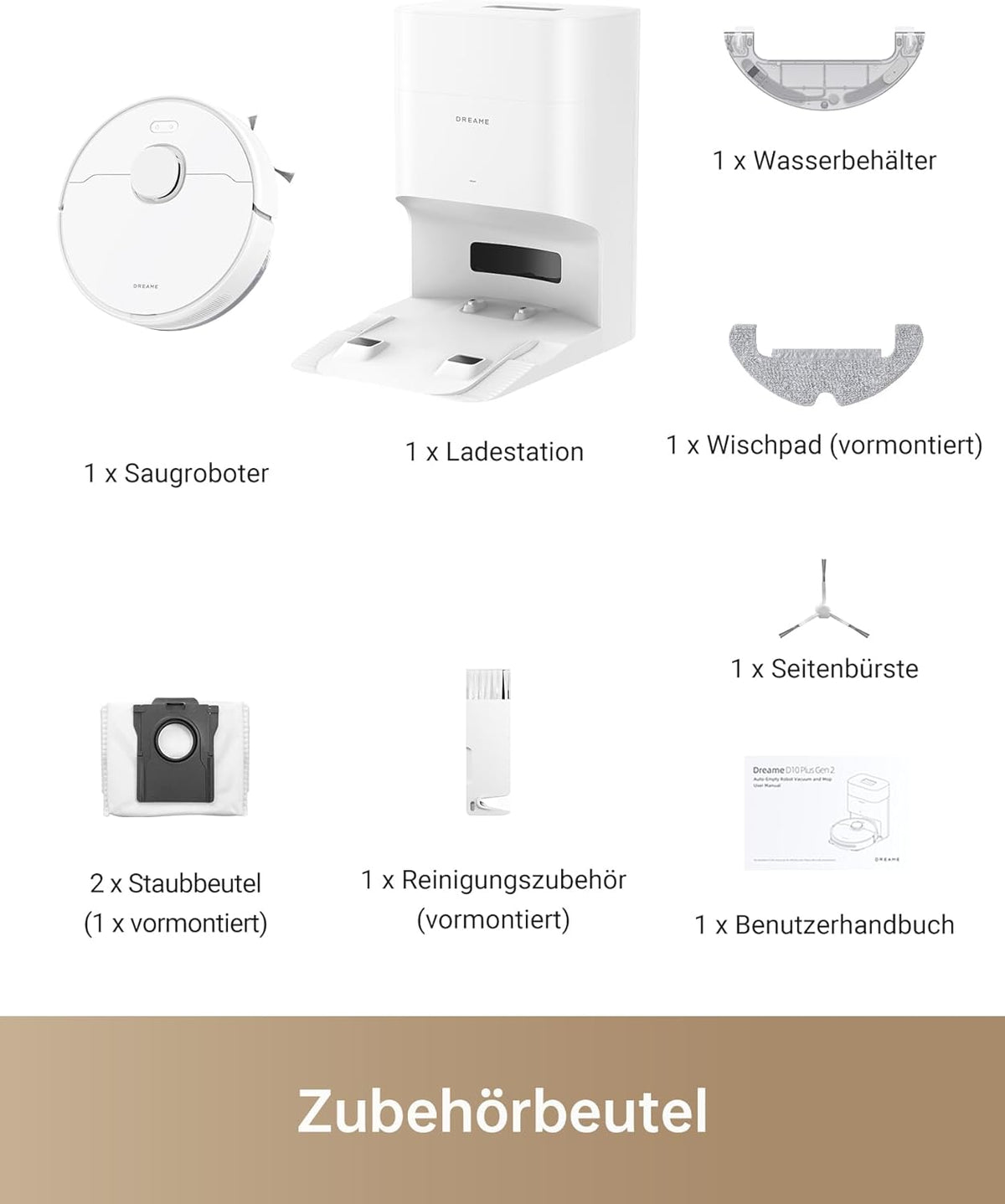 dreame D10 Plus Gen 2 Saugroboter mit Wischfunktion, Automatischer Staubentleerung, Speichert bis zu 90 Tage Staub, LiDAR-Navigation, 6000 Pa Saugkraft für Teppiche und Tierhaare, 285-Minuten-Akku