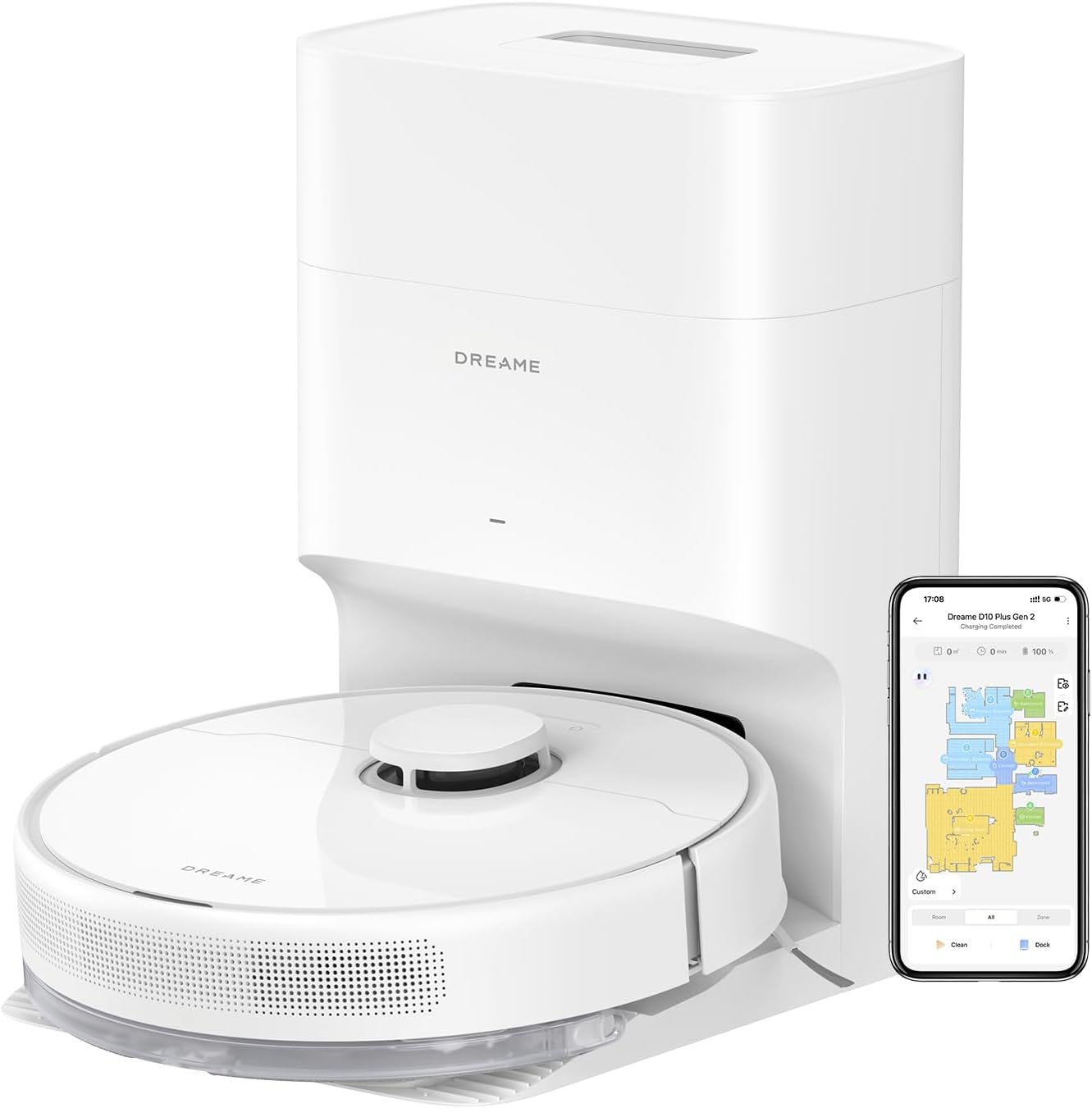 dreame D10 Plus Gen 2 Saugroboter mit Wischfunktion, Automatischer Staubentleerung, Speichert bis zu 90 Tage Staub, LiDAR-Navigation, 6000 Pa Saugkraft für Teppiche und Tierhaare, 285-Minuten-Akku